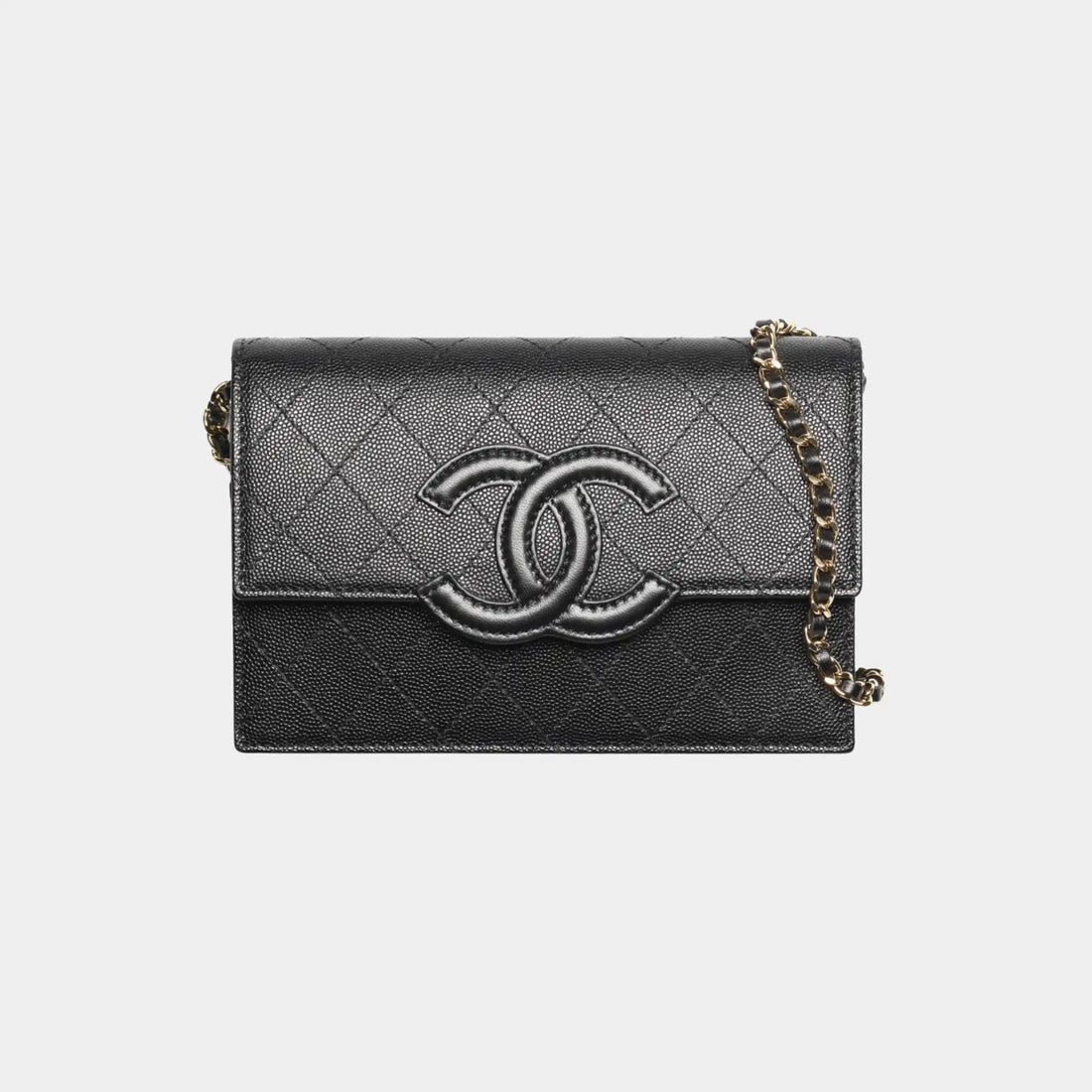 Chanel Wallet on Chain in Black Shiny Grained Calfskin &amp; Lambskin, Front