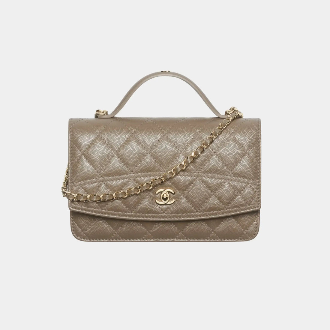 Chanel Wallet on Chain in Dark Khaki Grained Calfskin &amp; Gold Metal, Front