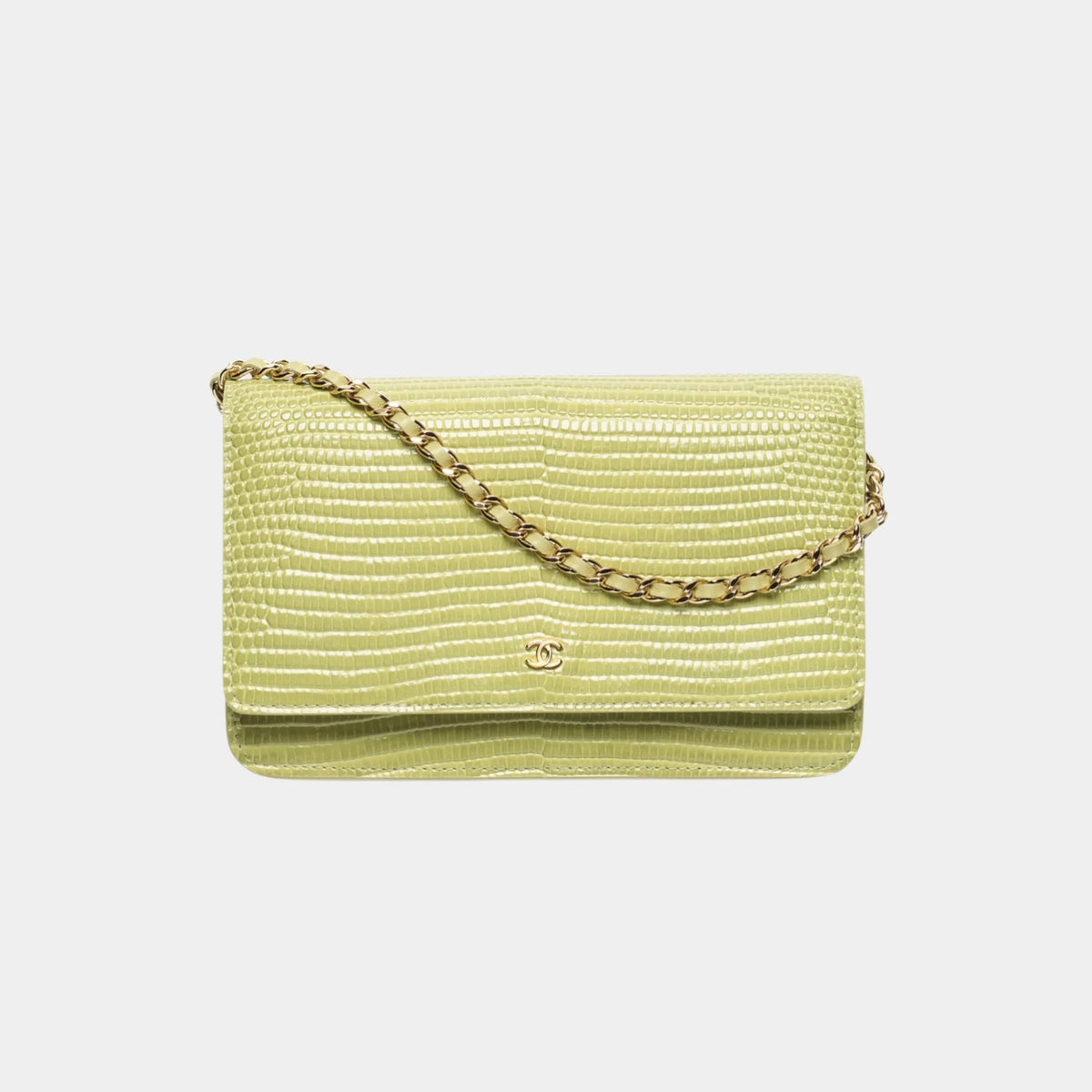 Wallet on Chain in Green Lizard Embossed Calfskin