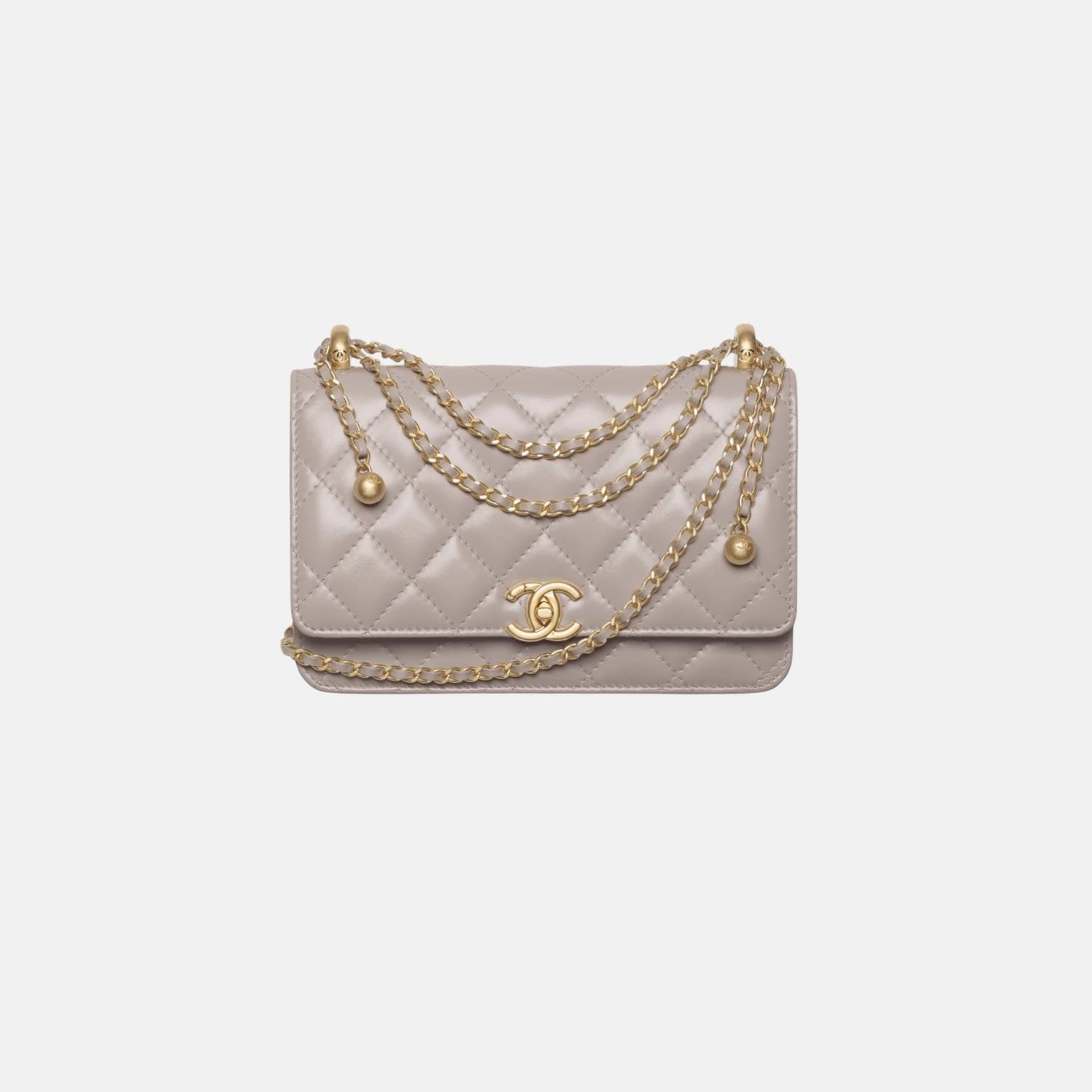 Chanel Wallet on Chain in Shiny Calfskin and Gold Tone Metal, Dark Grey, Front