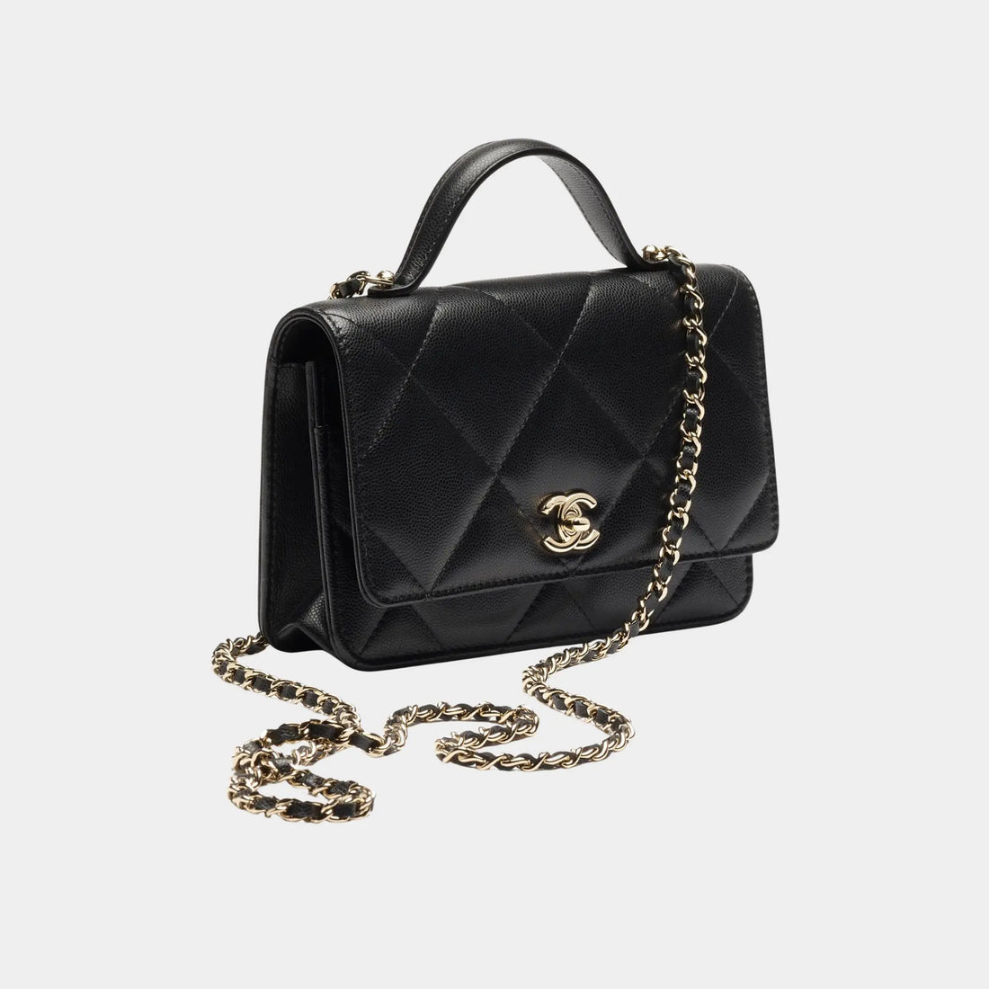 Chanel Wallet On Chain Shiny Grained Calfskin & Gold Metal Black, Front