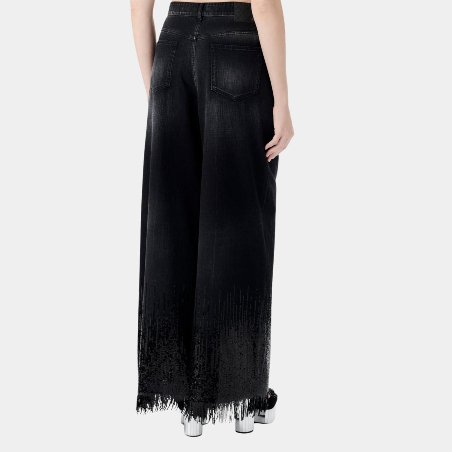 Chanel Washed Black Denim Jeans Embroidered with Sequins, Back