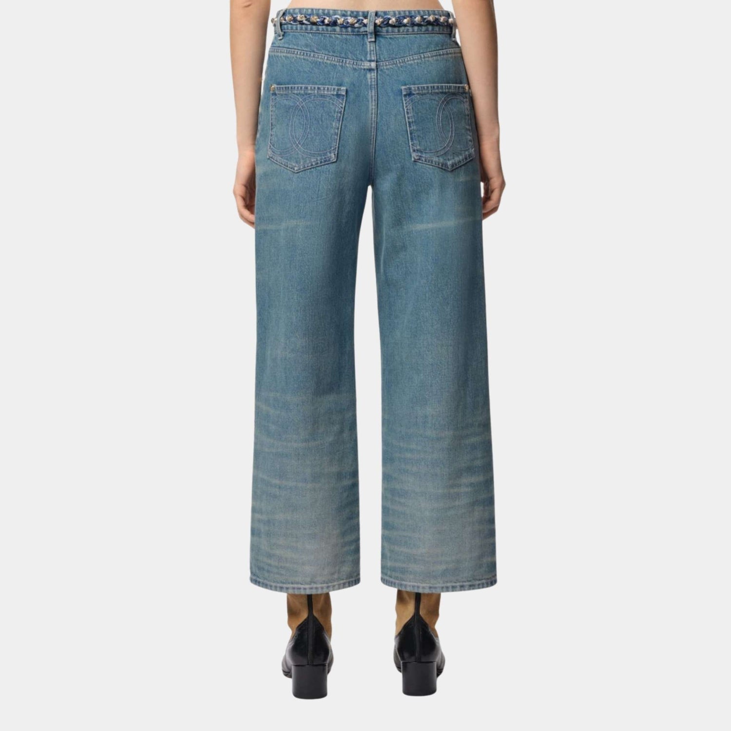 Chanel Washed Out Blue Denim Wide-Leg Denim Jeans, Back