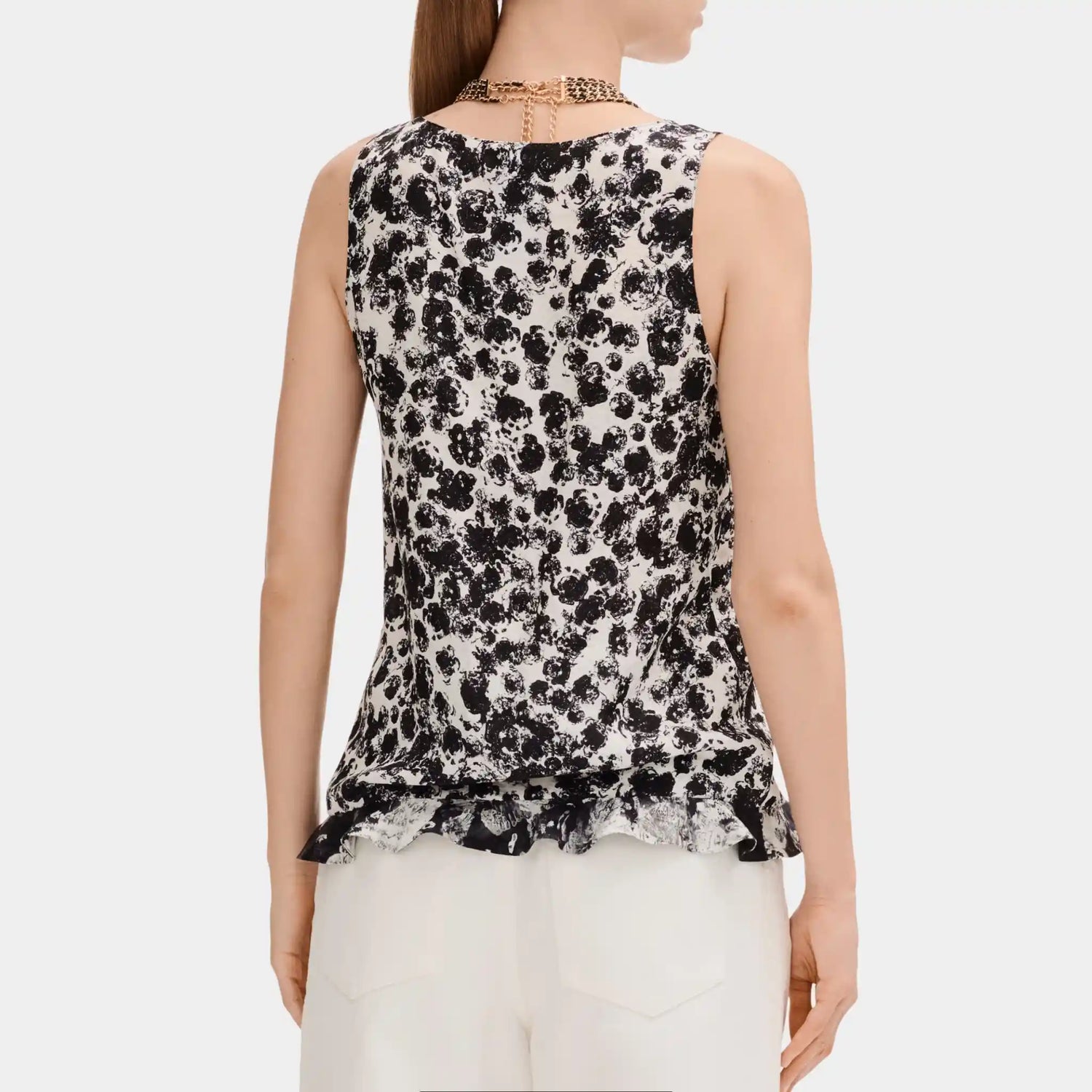 Chanel White and Black Top in Printed Silk Jacquard, Back