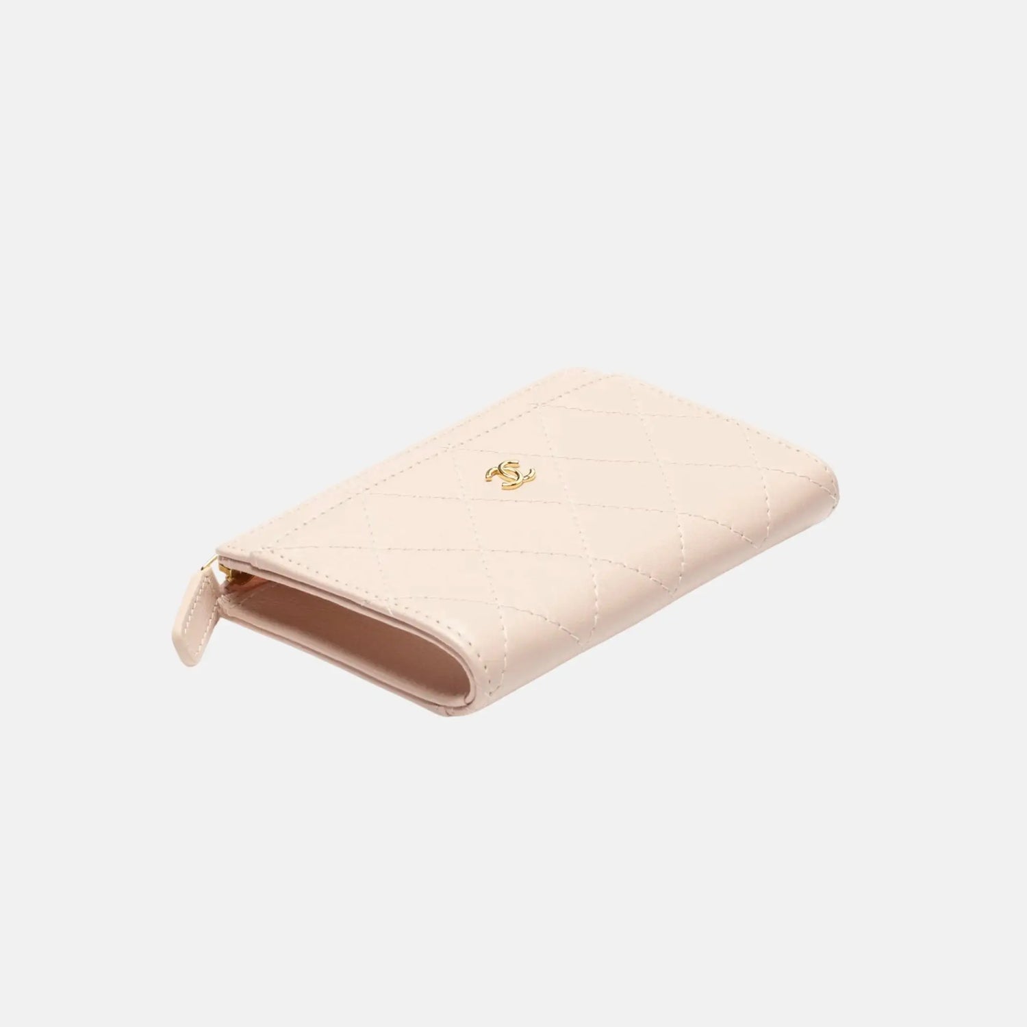 Chanel Zipped Card Holder Grained Goatskin Gold Metal, Front