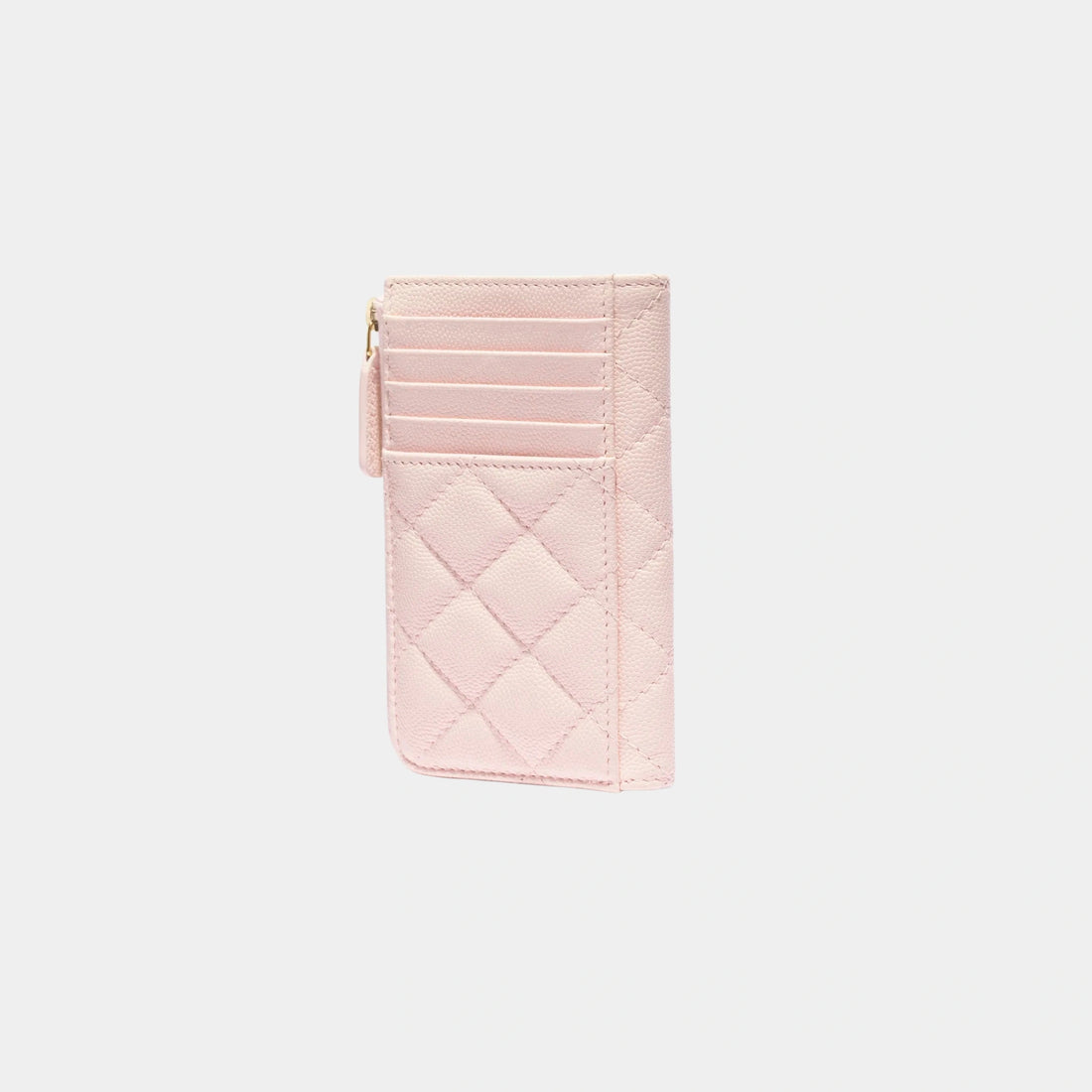 Chanel Zipped Card Holder in Grained Shiny Calfskin, Light Pink, Inside