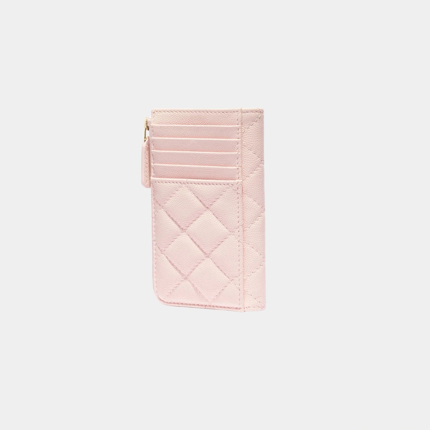 Chanel Zipped Card Holder in Grained Shiny Calfskin, Light Pink, Inside