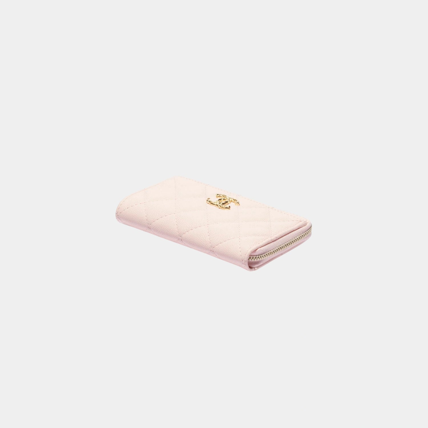 Chanel Zipped Card Holder in Grained Shiny Calfskin, Light Pink, Top