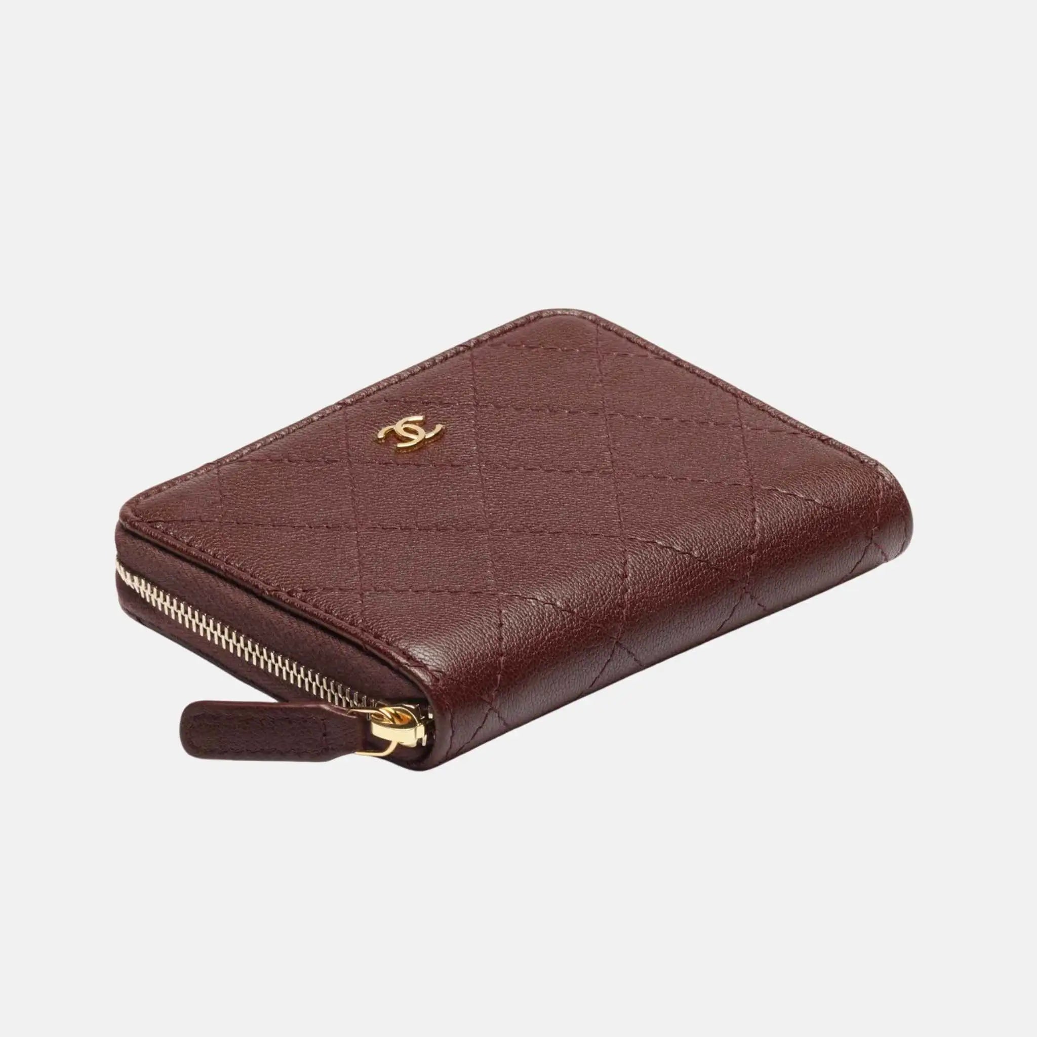 Chanel Zipped Coin Purse Grained Goatskin Gold Metal, Front