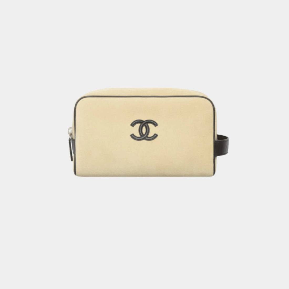 Chanel Zippered Pouch Suede Calfskin & Silver-Plated Metal Beige