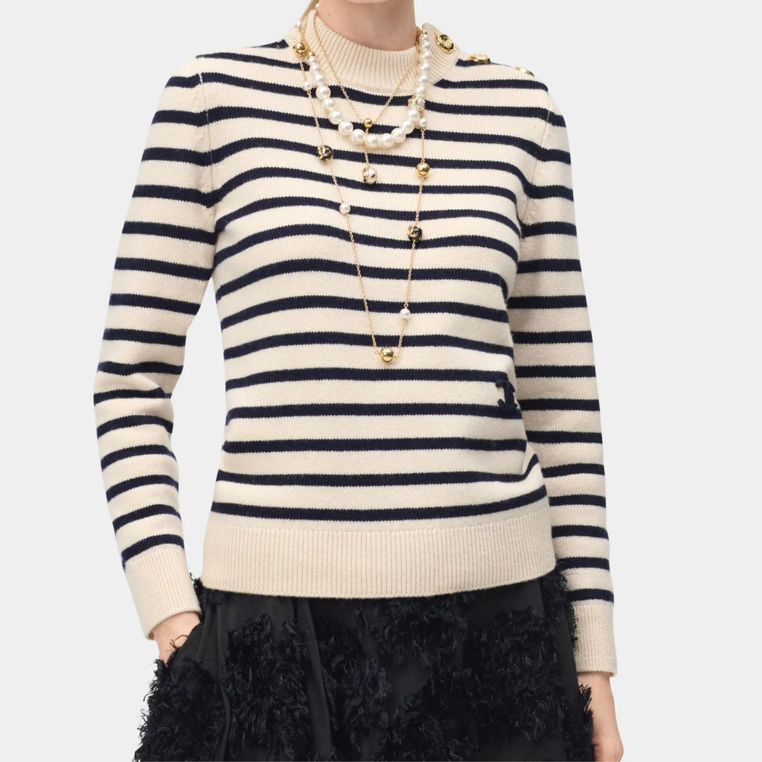 Chanel Sweater Cashmere & Wool Ecru & Dark Navy Blue