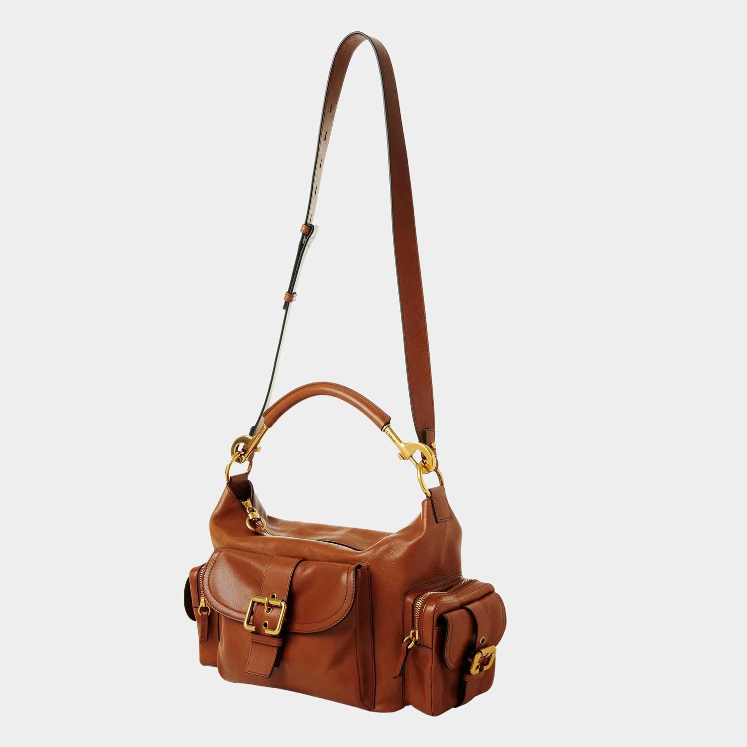 Chloe Camera Bag in Shiny Leather, Clay Brown, Side