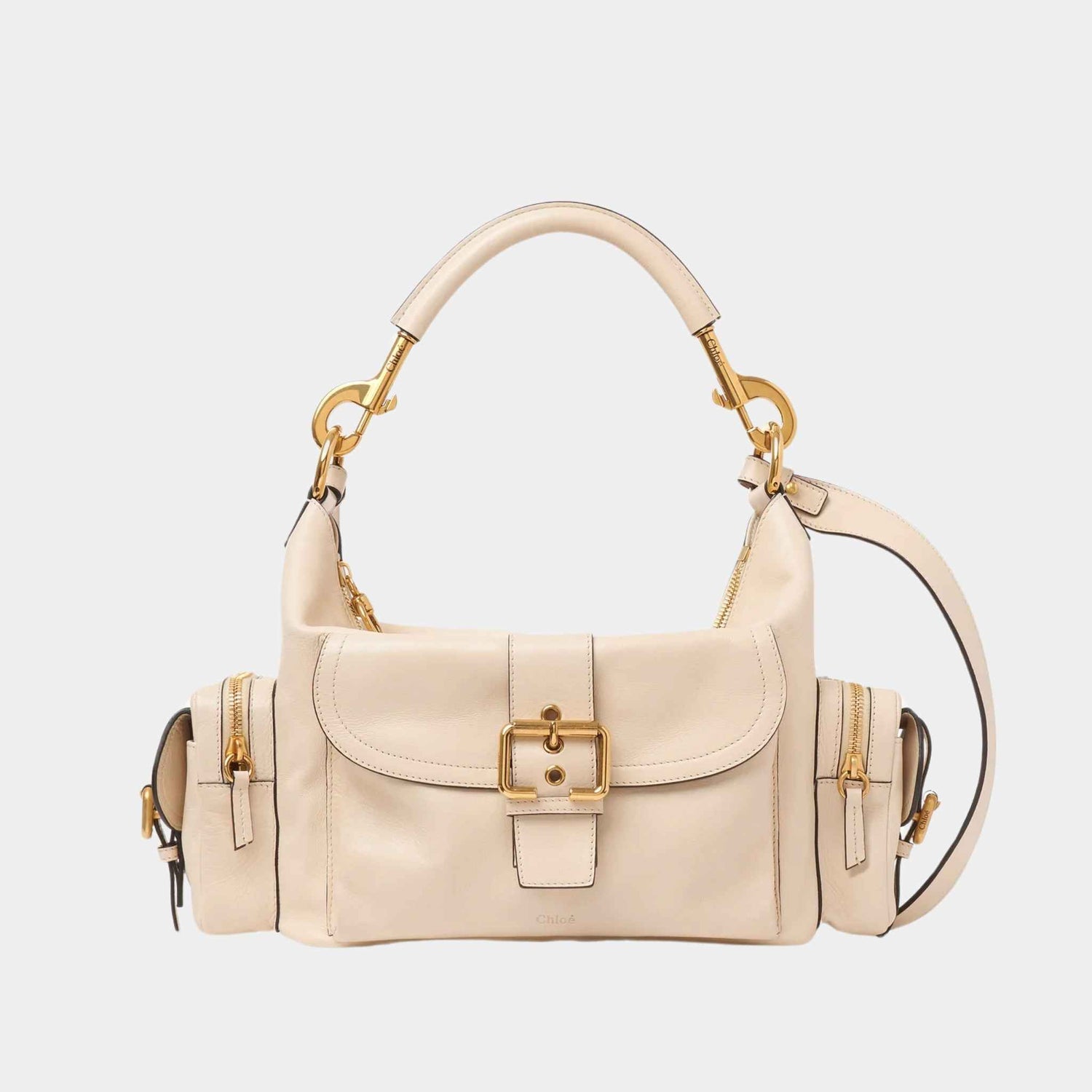 Chloe Camera Bag in Shiny Leather, Sweet Beige, Front