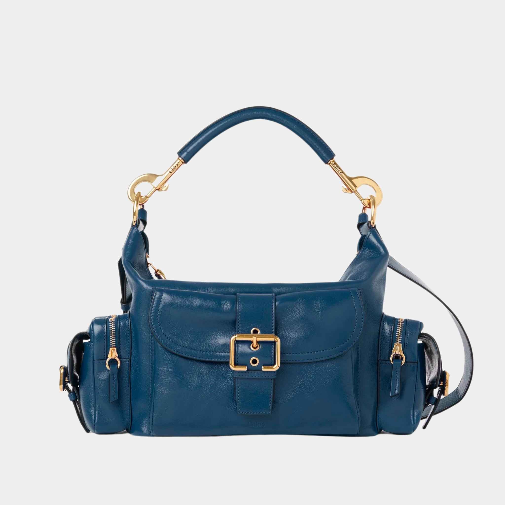 Chloe Camera Bag in Shiny Leather, Tapestry Blue, Front