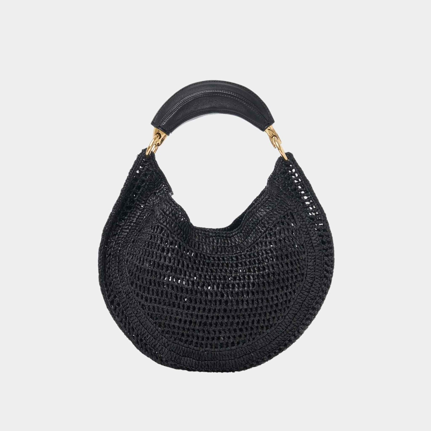 Chloe Summer Banana Hobo Bag in Raffia, Black, Back