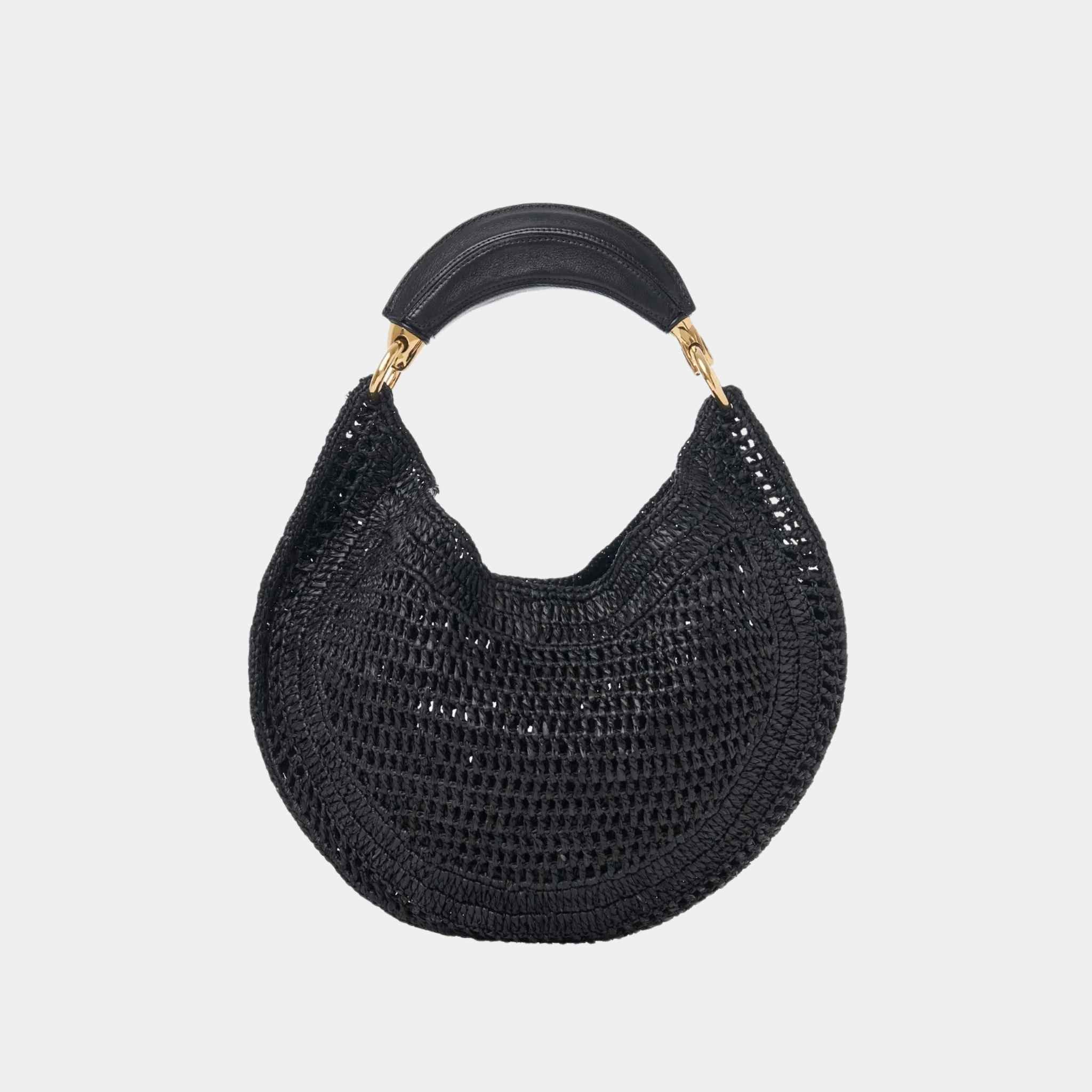 Chloe Summer Banana Hobo Bag in Raffia, Black, Back
