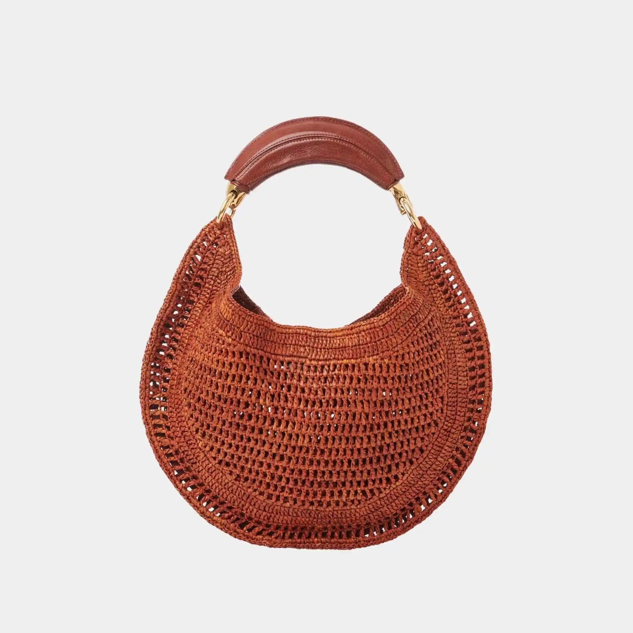 Chloe Summer Banana Hobo Bag in Raffia, Clay Brown, Back