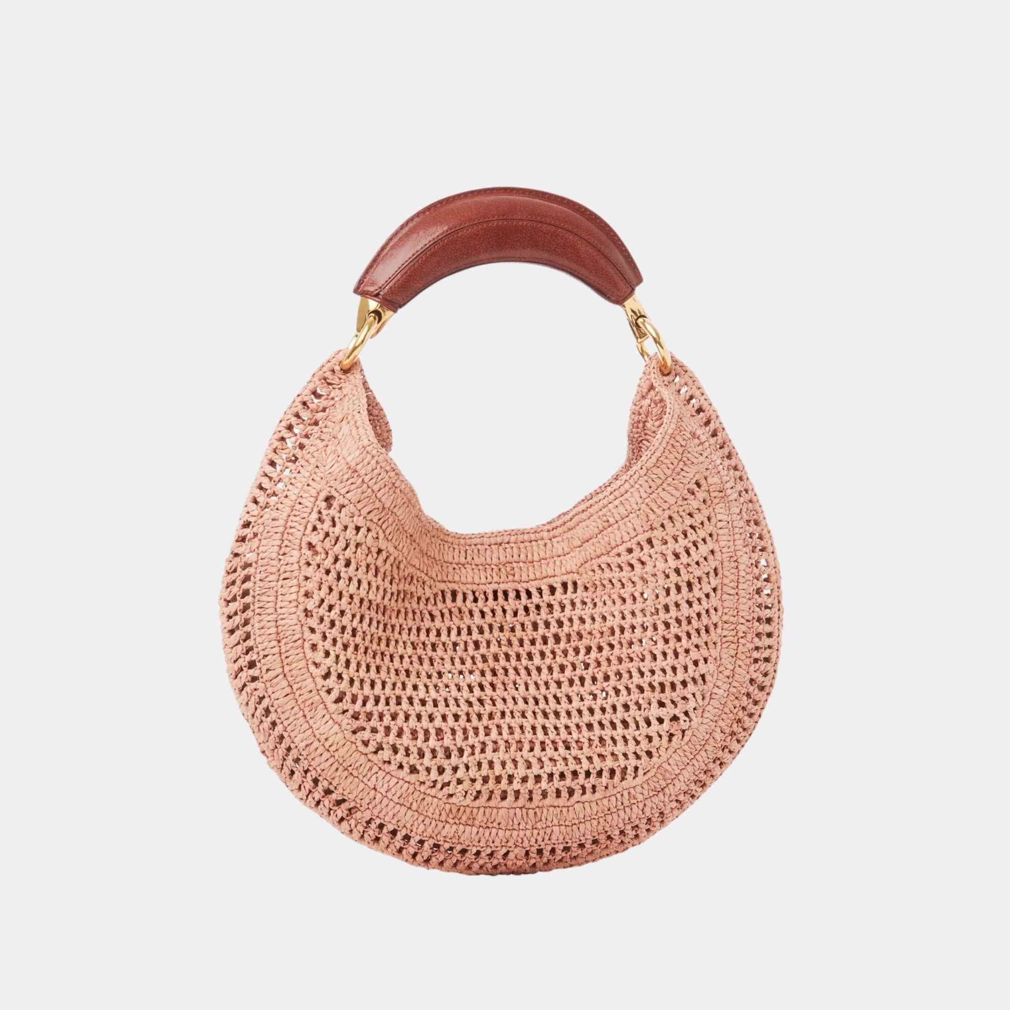 Chloe Summer Banana Hobo Bag in Raffia, Summery Beige, Back