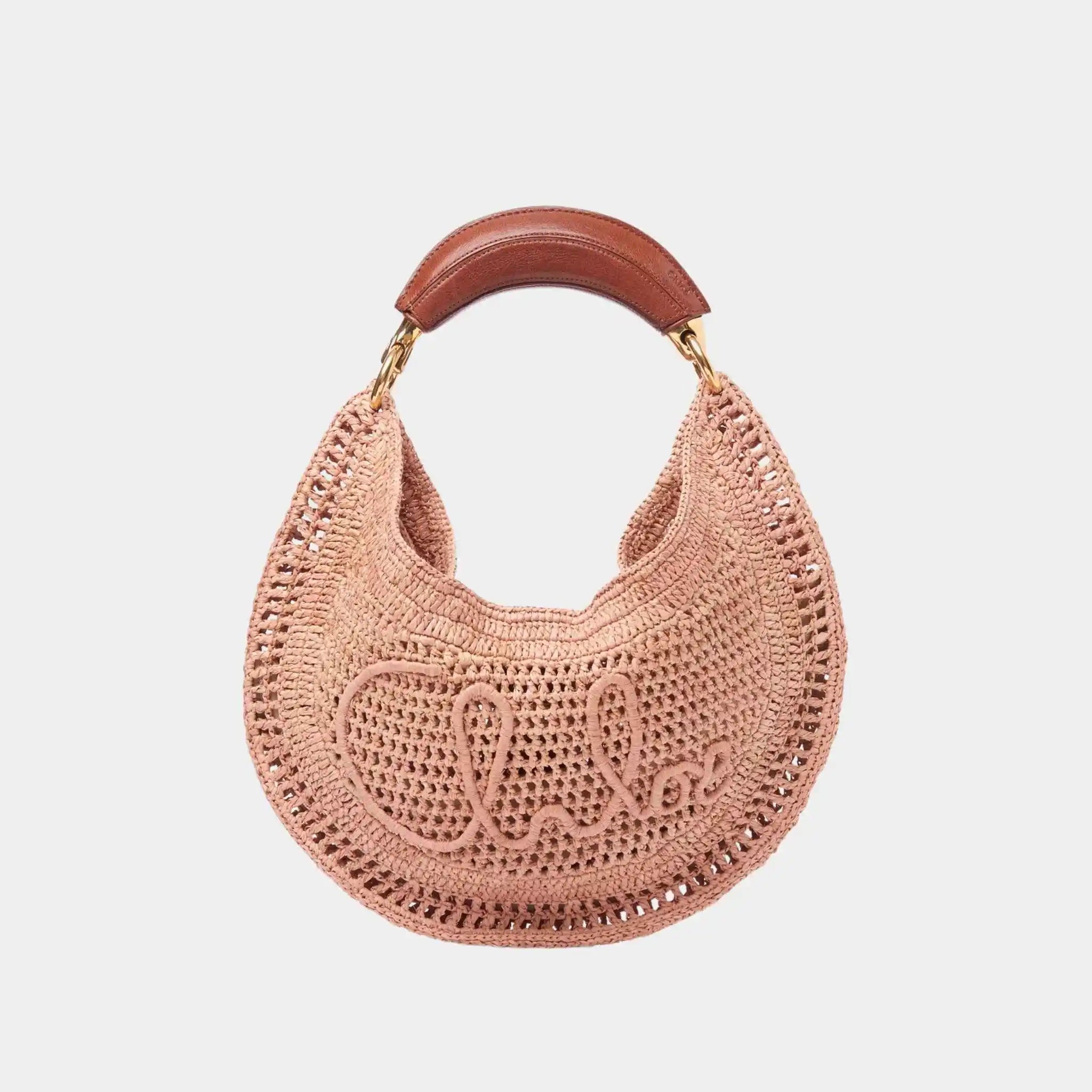 Chloe Summer Banana Hobo Bag in Raffia, Beige, Front