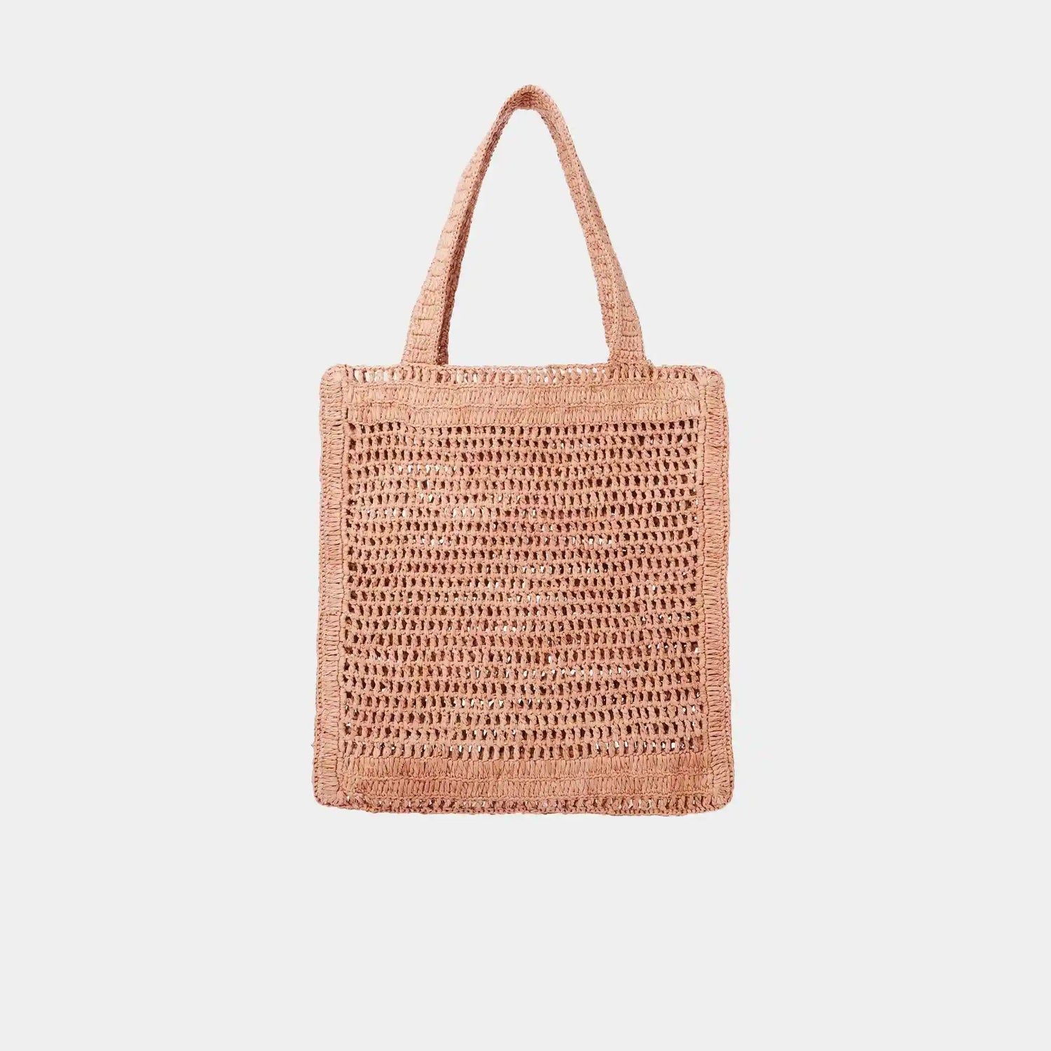Chloe Summer Banana Tote Bag in Raffia, Beige, Back