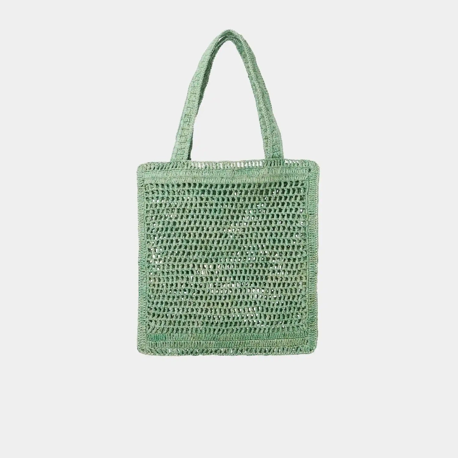 Chloe Summer Banana Tote Bag in Raffia, Green, Back