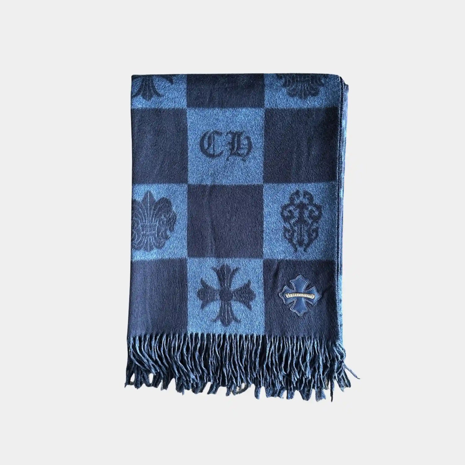 Chrome Hearts Blanket Navy Blue in Silk &amp; Calf Leather, Front