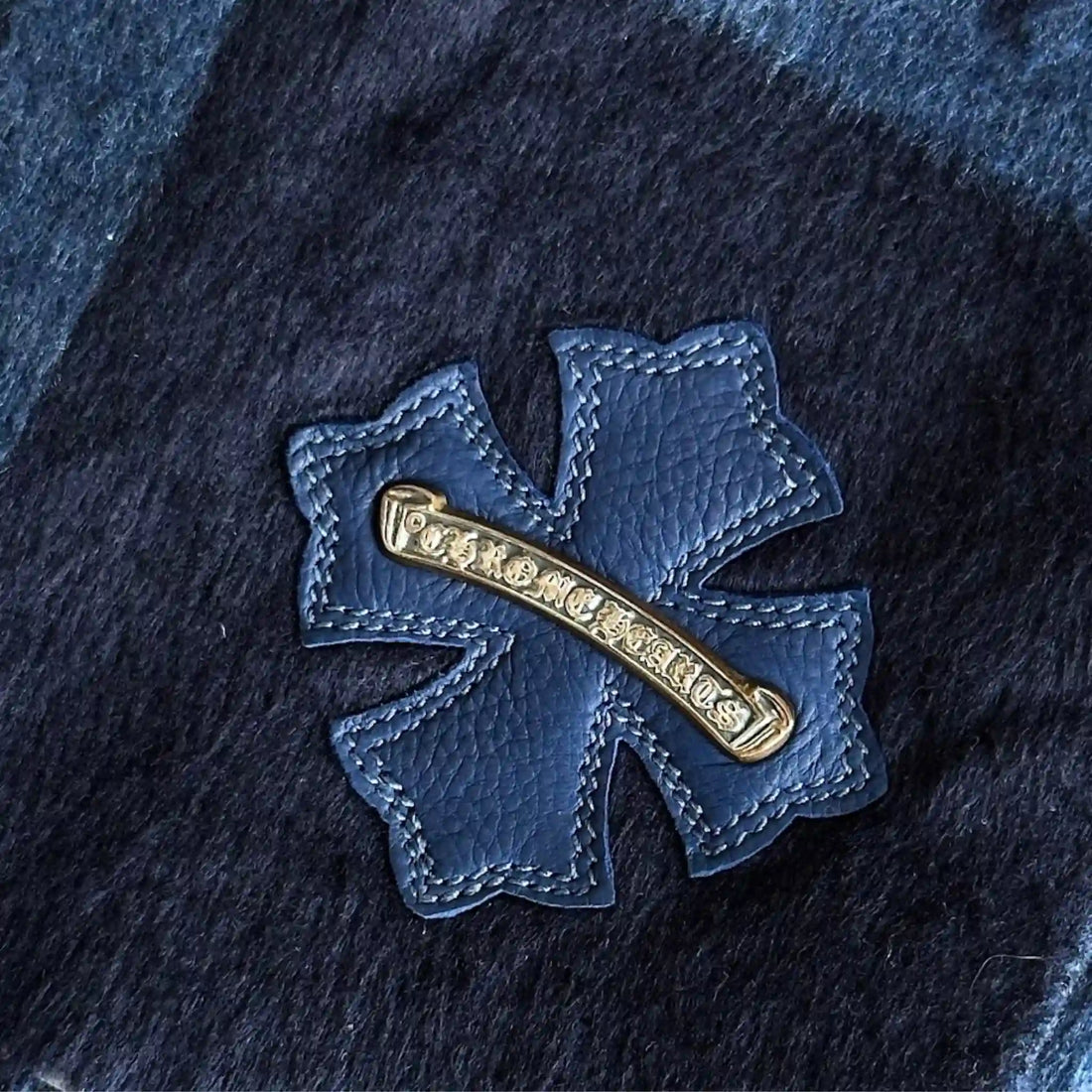 Chrome Hearts Blanket Navy Blue in Silk & Calf Leather, Silver Logo