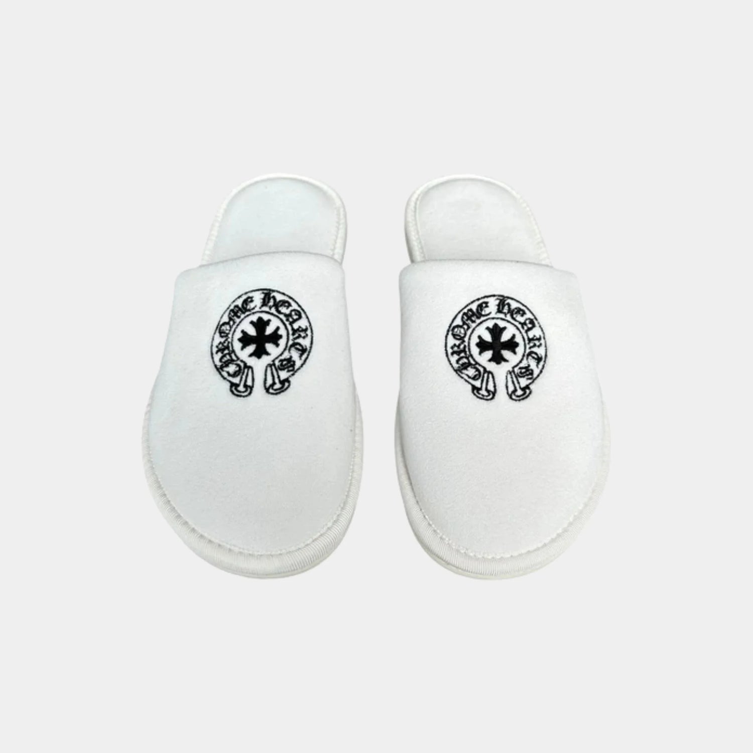 Chrome Hearts Cross Horse Shoe Logo Black Slippers, White, Top