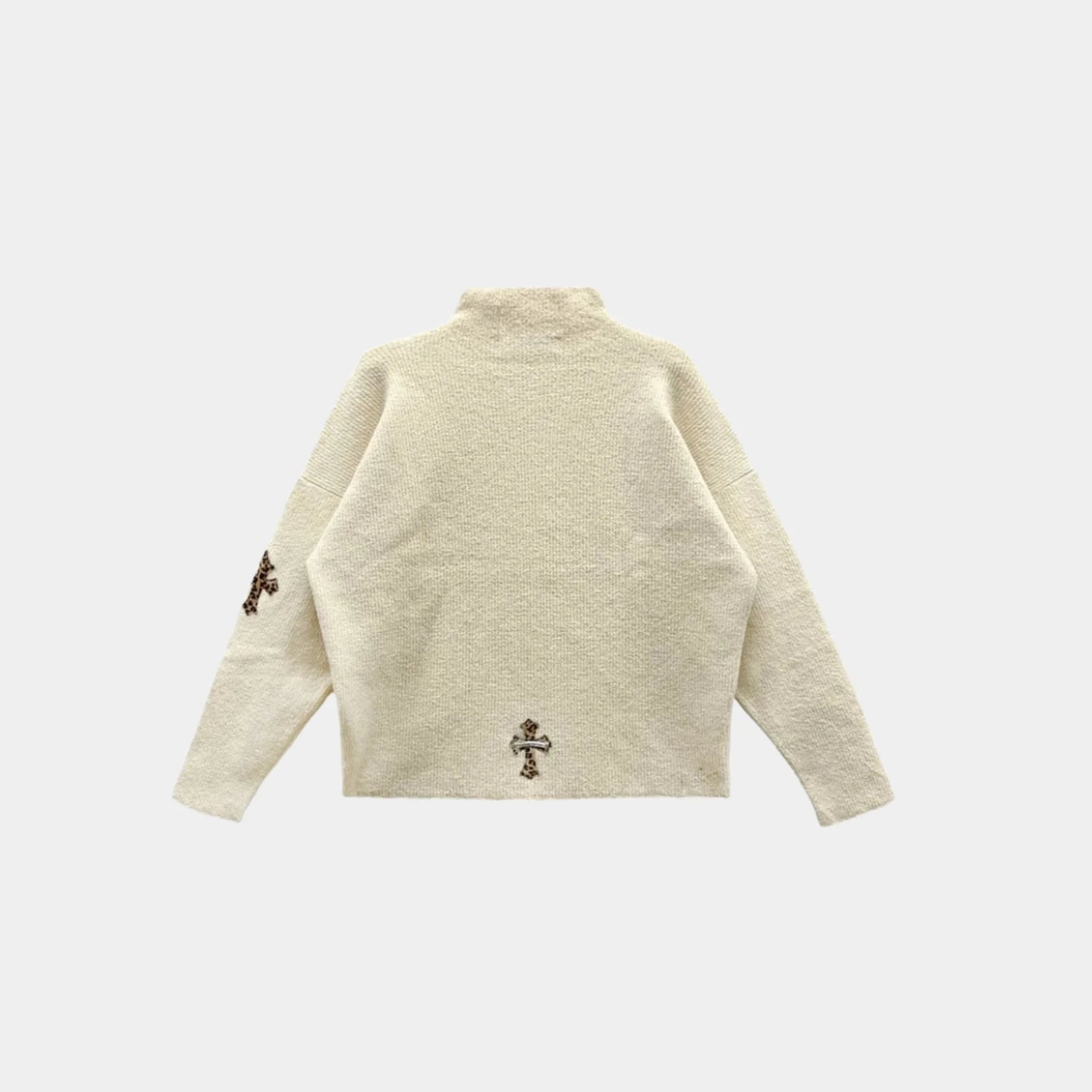 Chrome Hearts Knitted Cross Patch Sweater Cream &amp; Leopard, Front