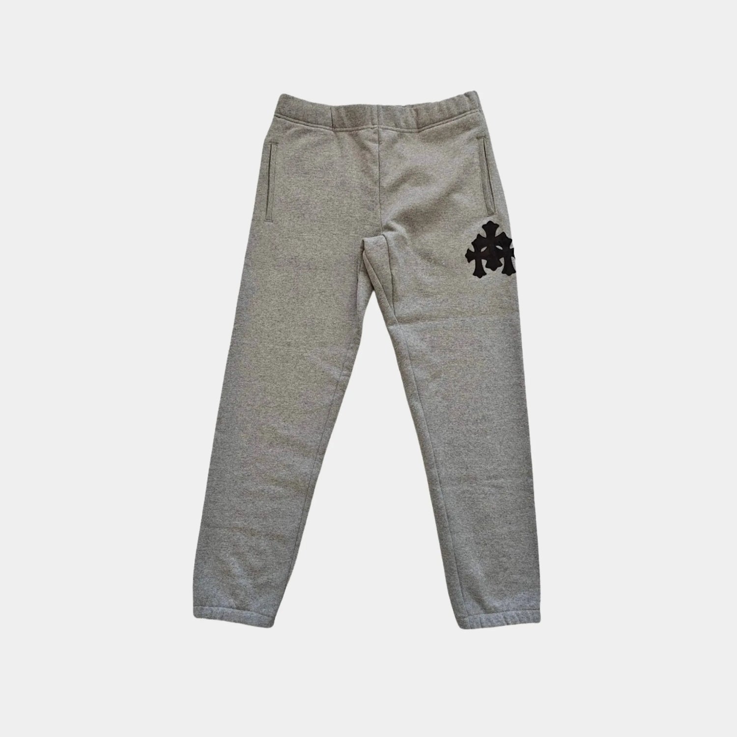 Chrome Hearts Triple Cross Logo Sweatpants, Grey Black, Front
