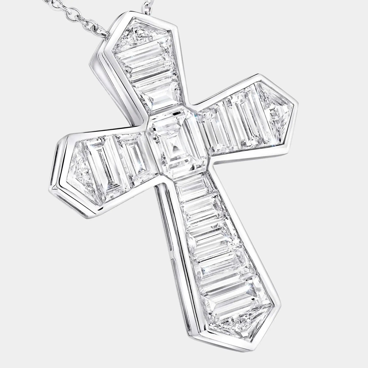 Classic Graff Baguette Cut Diamond Cross Pendant, Close