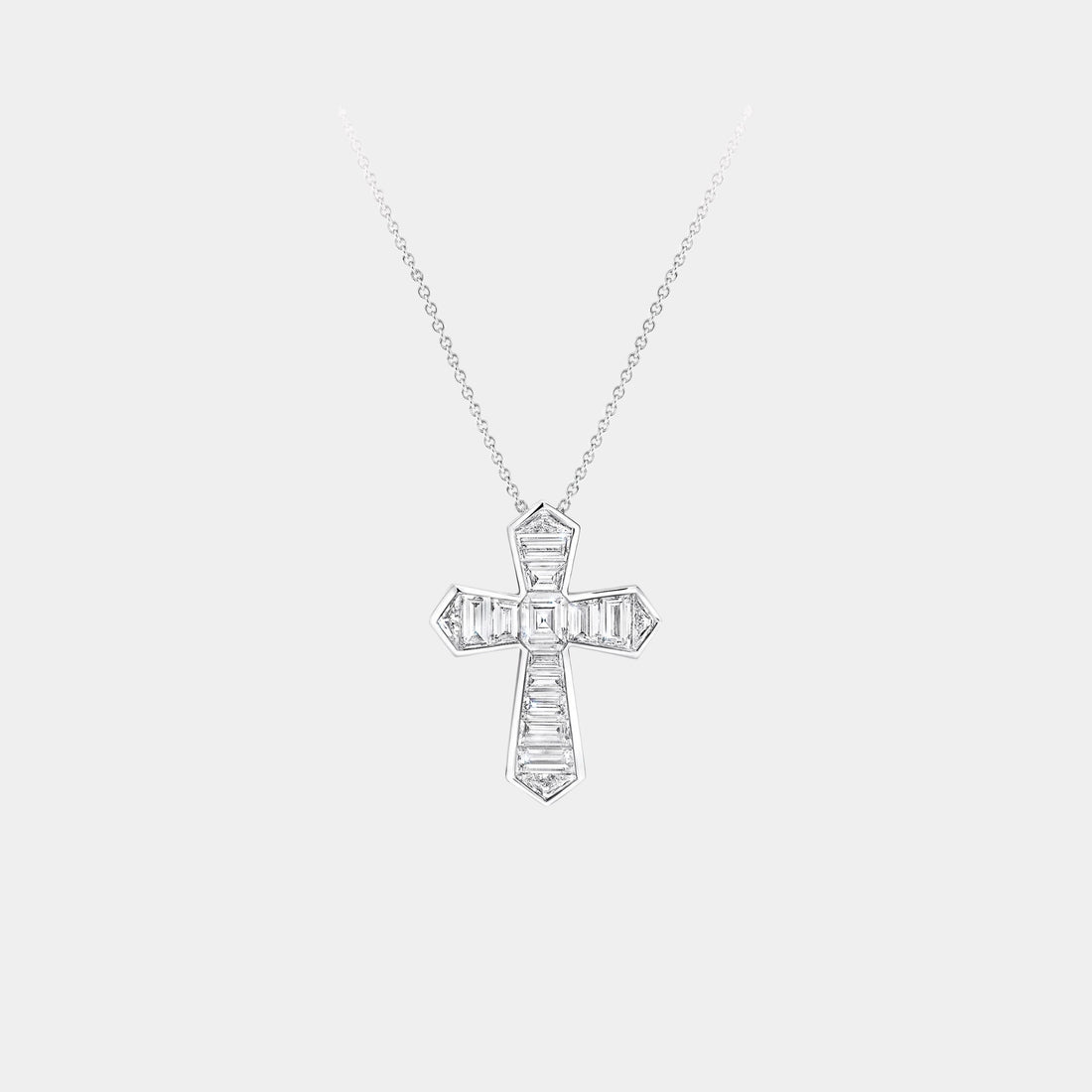 Classic Graff Baguette Cut Diamond Cross Pendant, Front