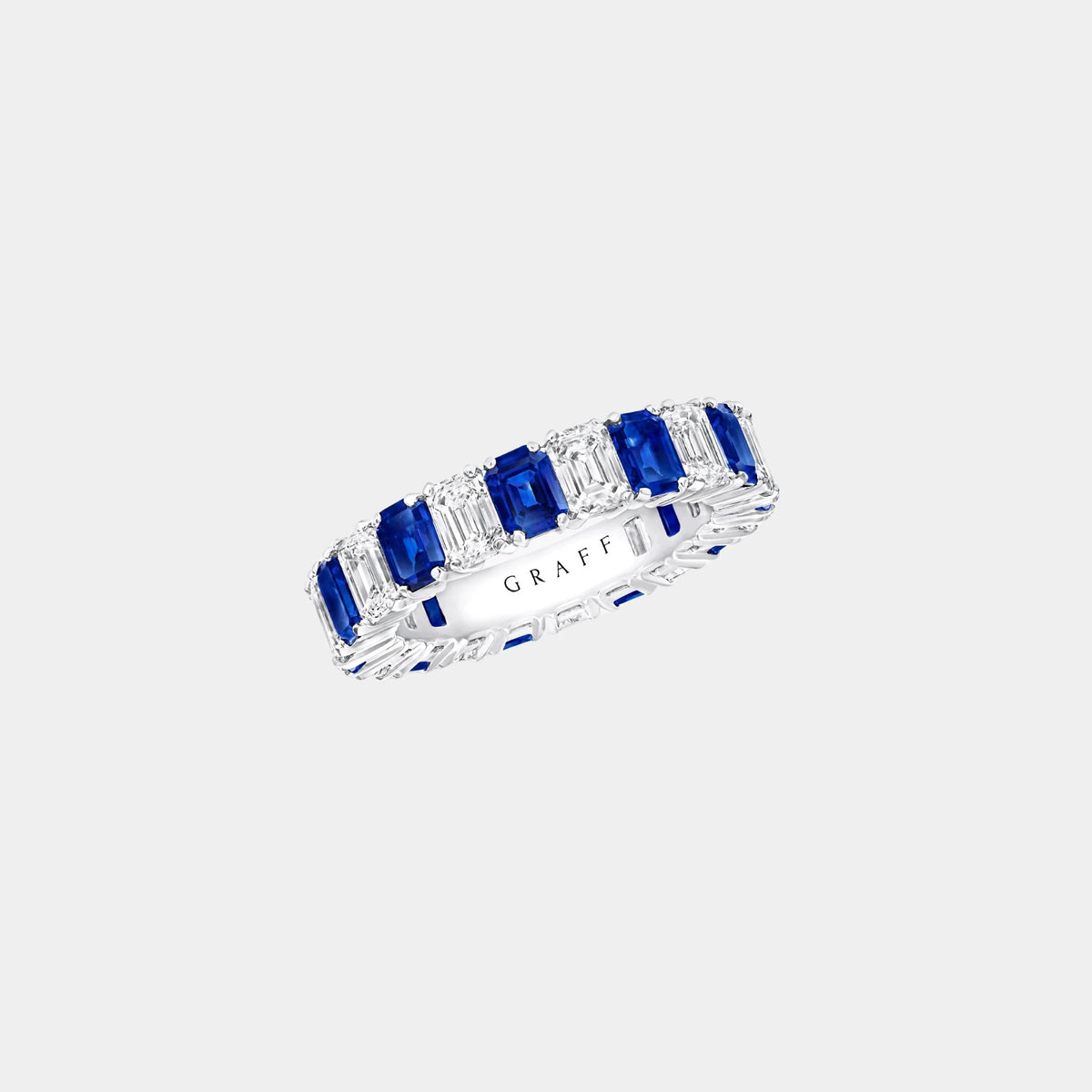 Classic Graff Emerald Cut Sapphire and Diamond Wedding Band