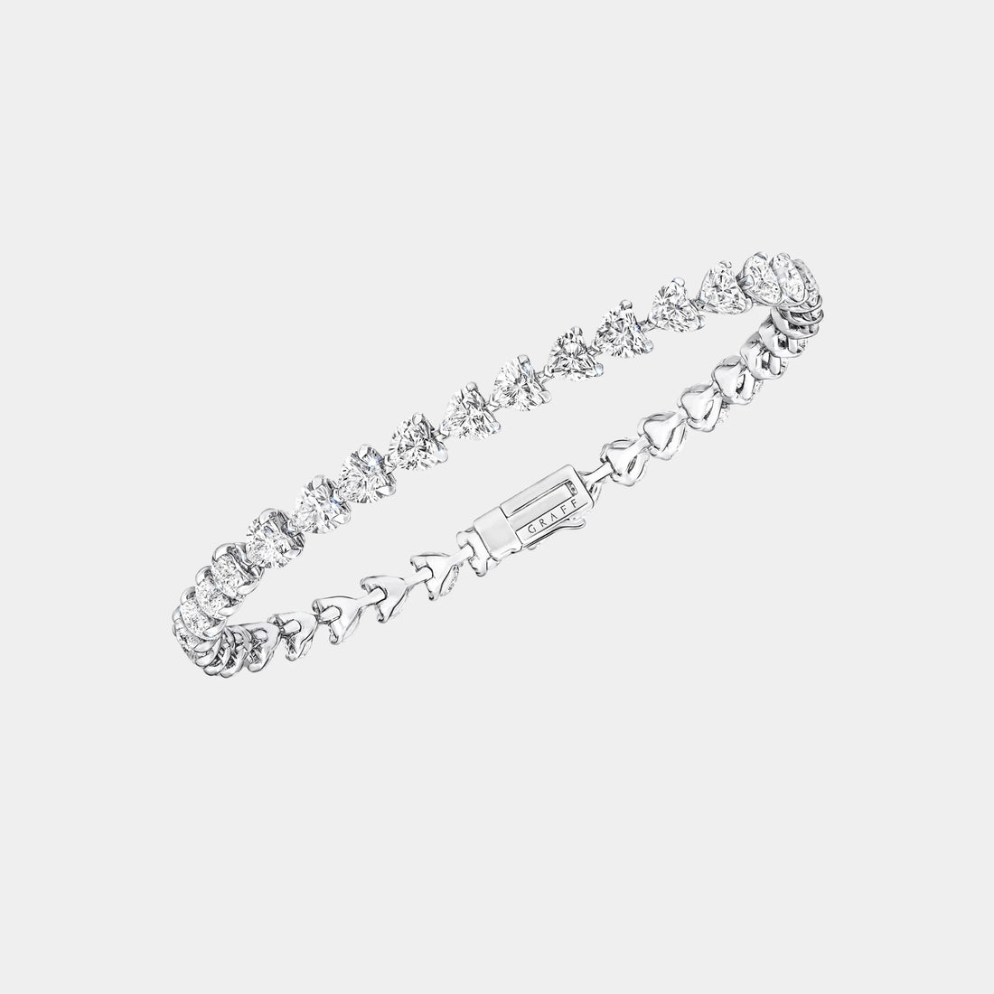 Classic Graff Heart Shape Diamond Bracelet White Gold, Front