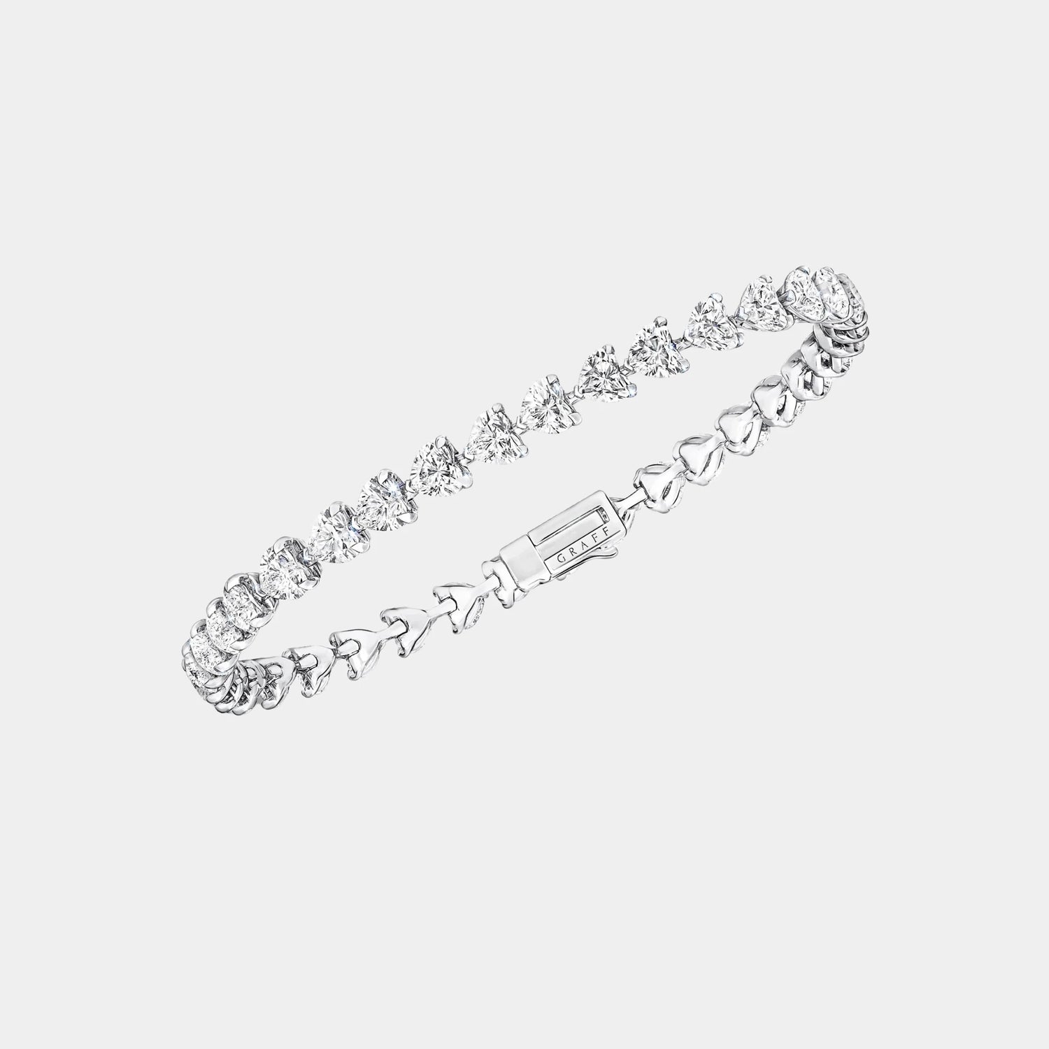 Classic Graff Heart Shape Diamond Bracelet White Gold, Front