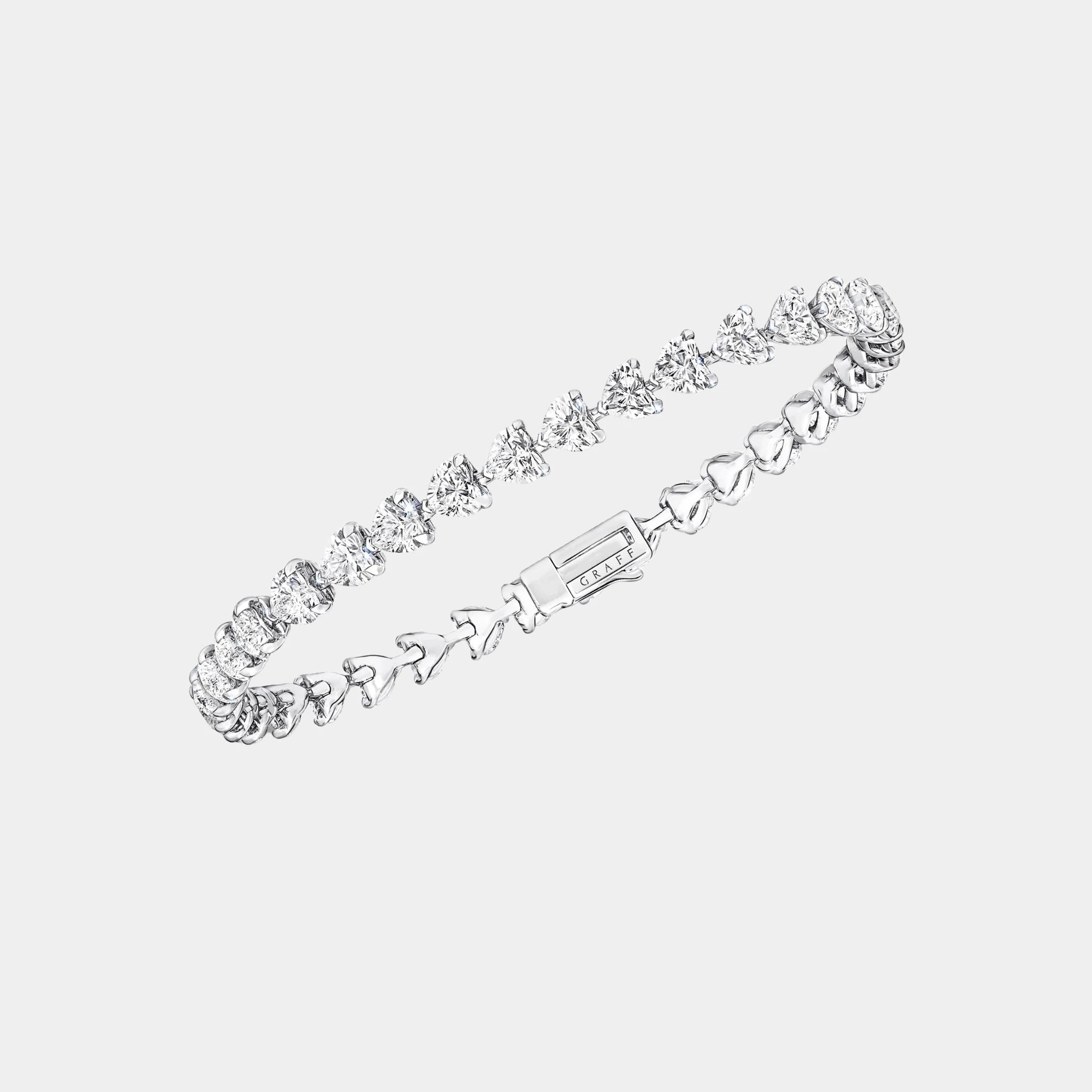 Classic Graff Heart Shape Diamond Bracelet White Gold, Front
