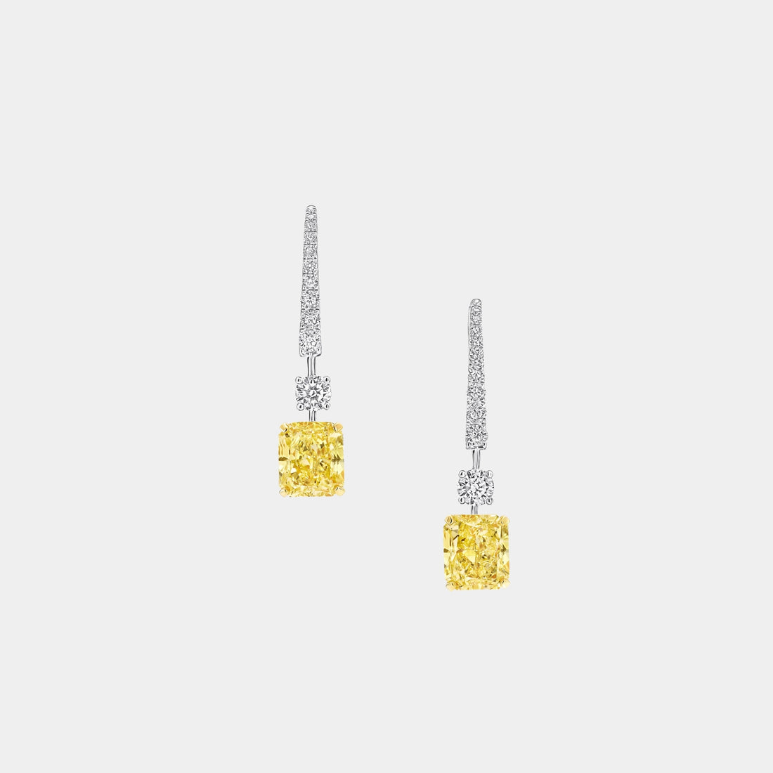 Classic Graff Radiant Cut Yellow Diamond Solitaire Earrings, Front