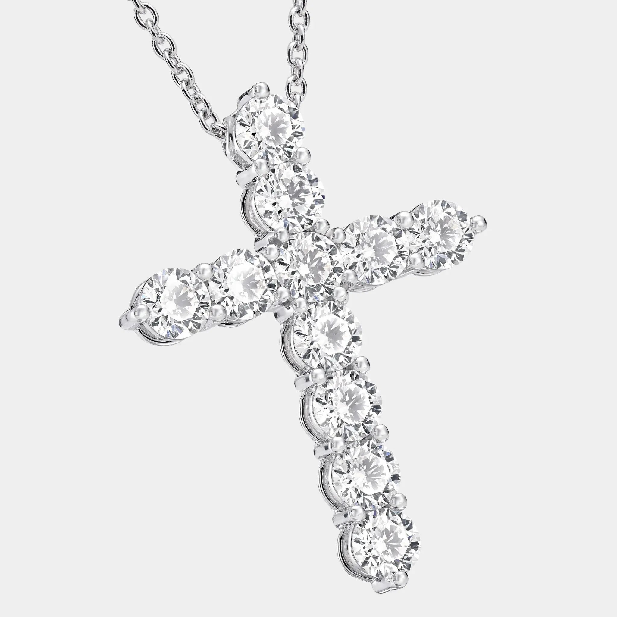 Classic Graff Round Diamond Cross Large Pendant, Close