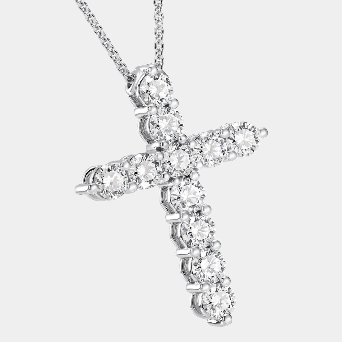 Classic Graff Round Diamond Cross Medium Pendant, Close