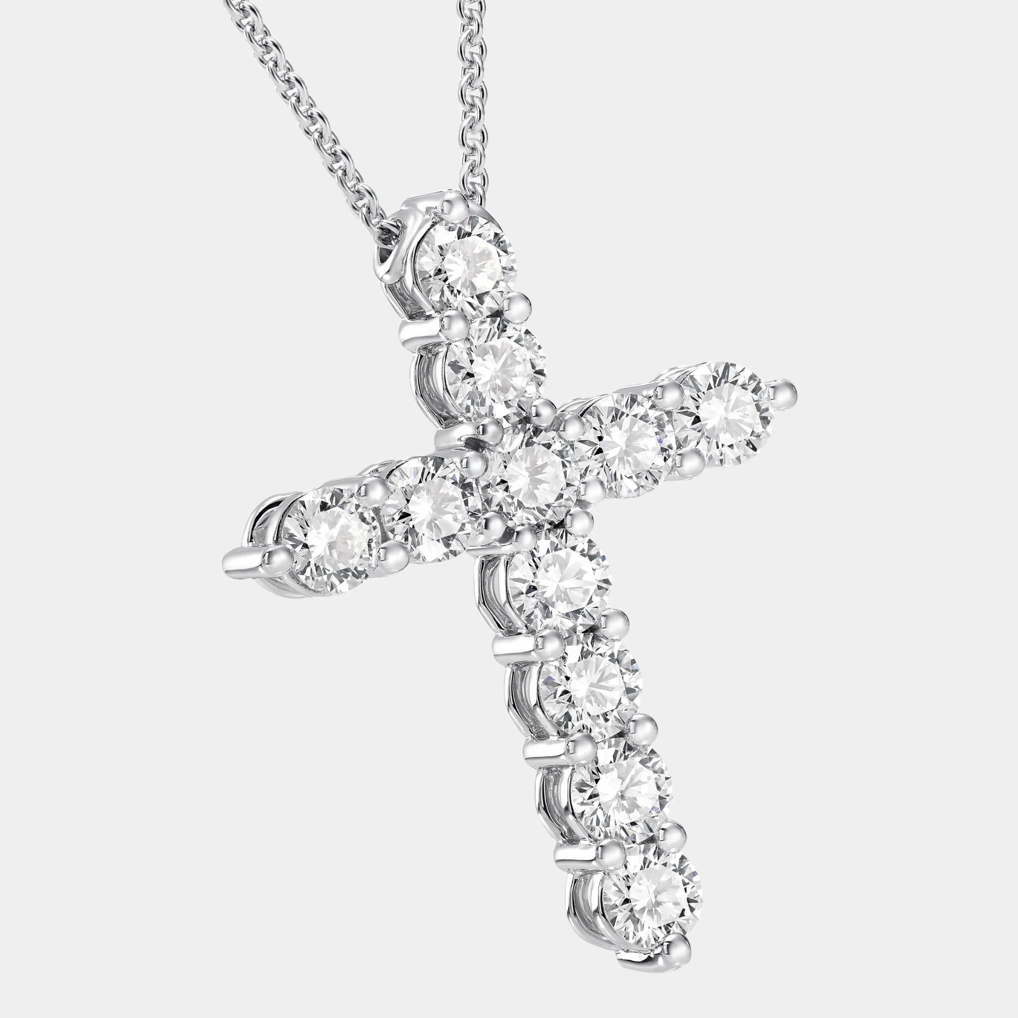 Classic Graff Round Diamond Cross Medium Pendant, Close