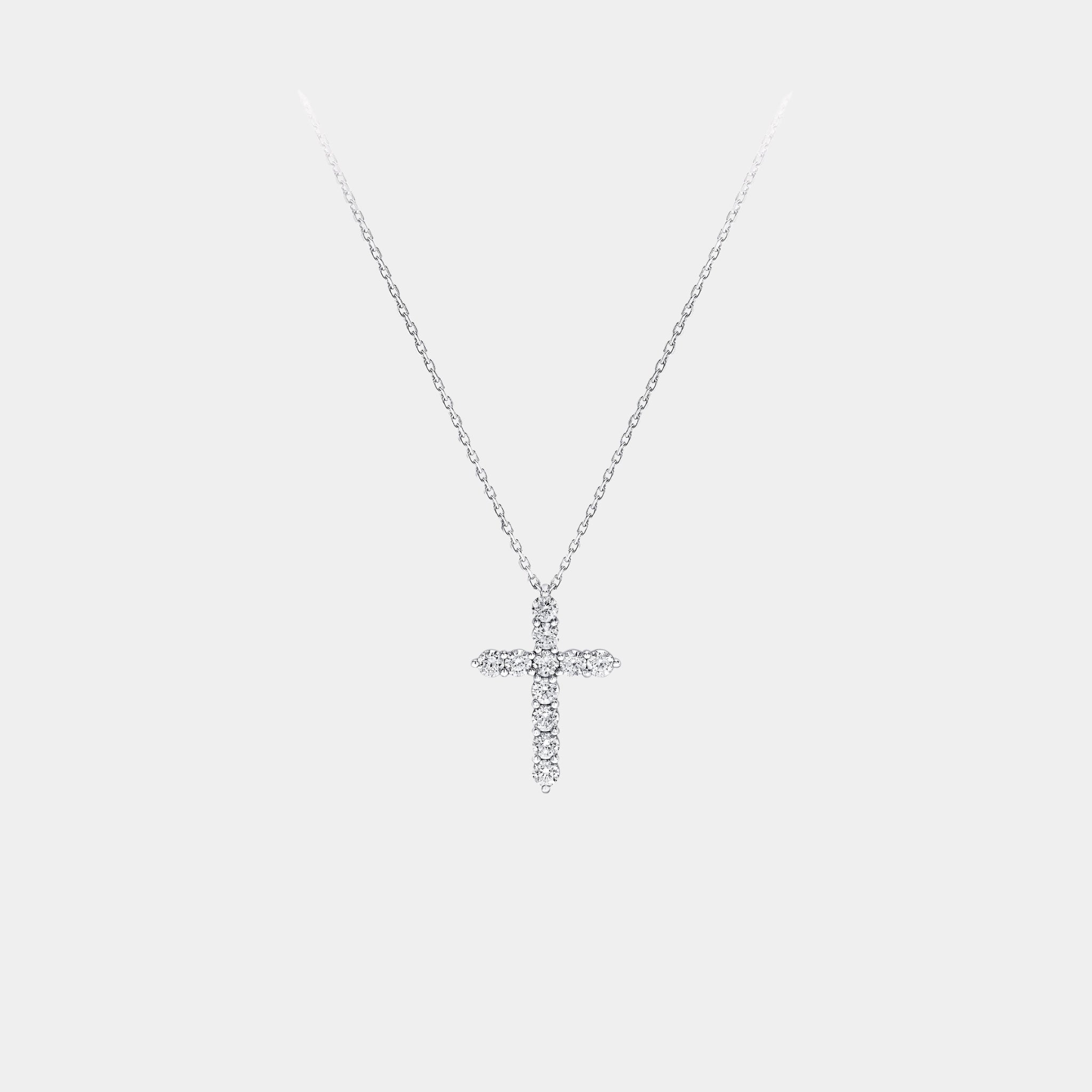 Classic Graff Round Diamond Cross Mini Pendant, Front