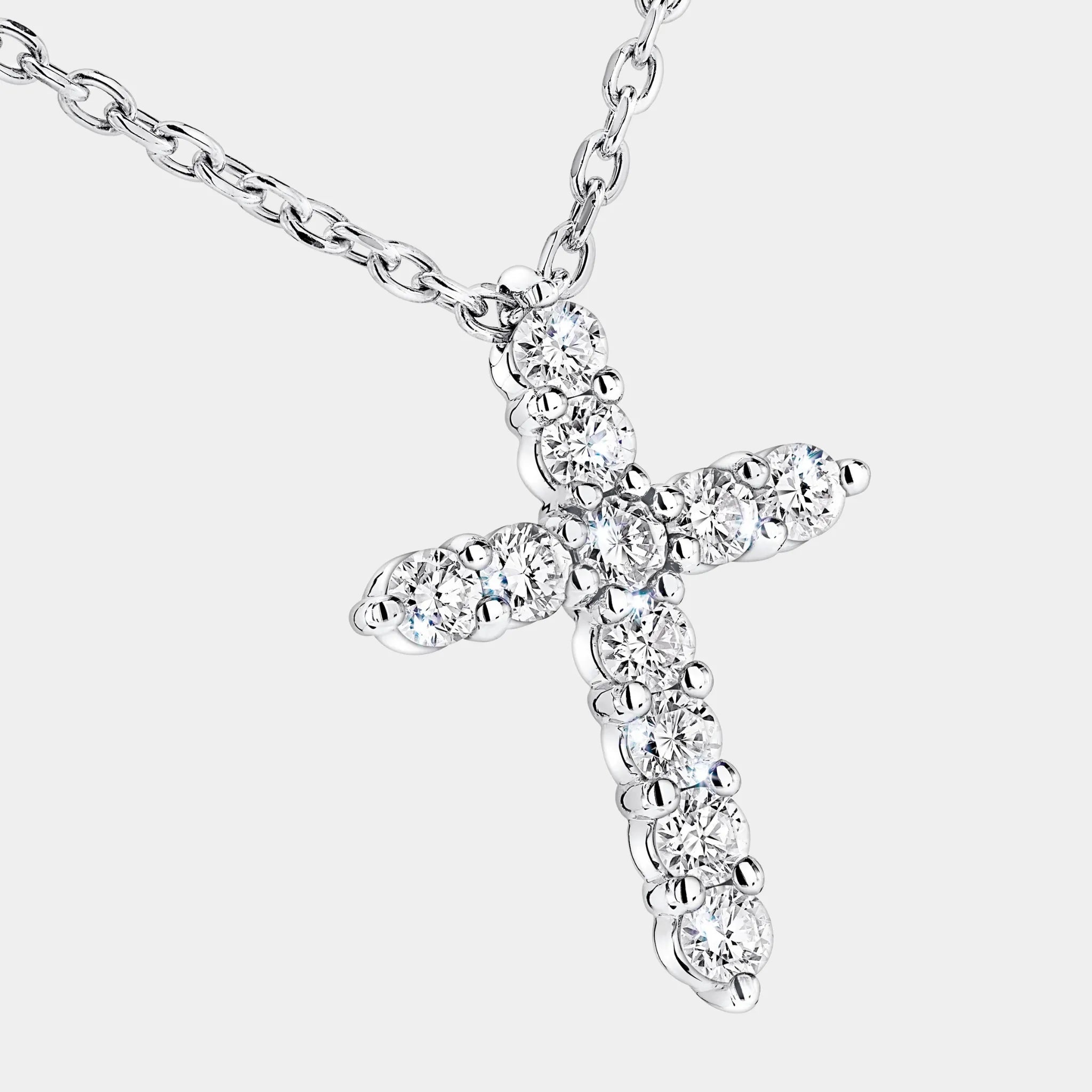 Classic Graff Round Diamond Cross Petite Pendant, Close