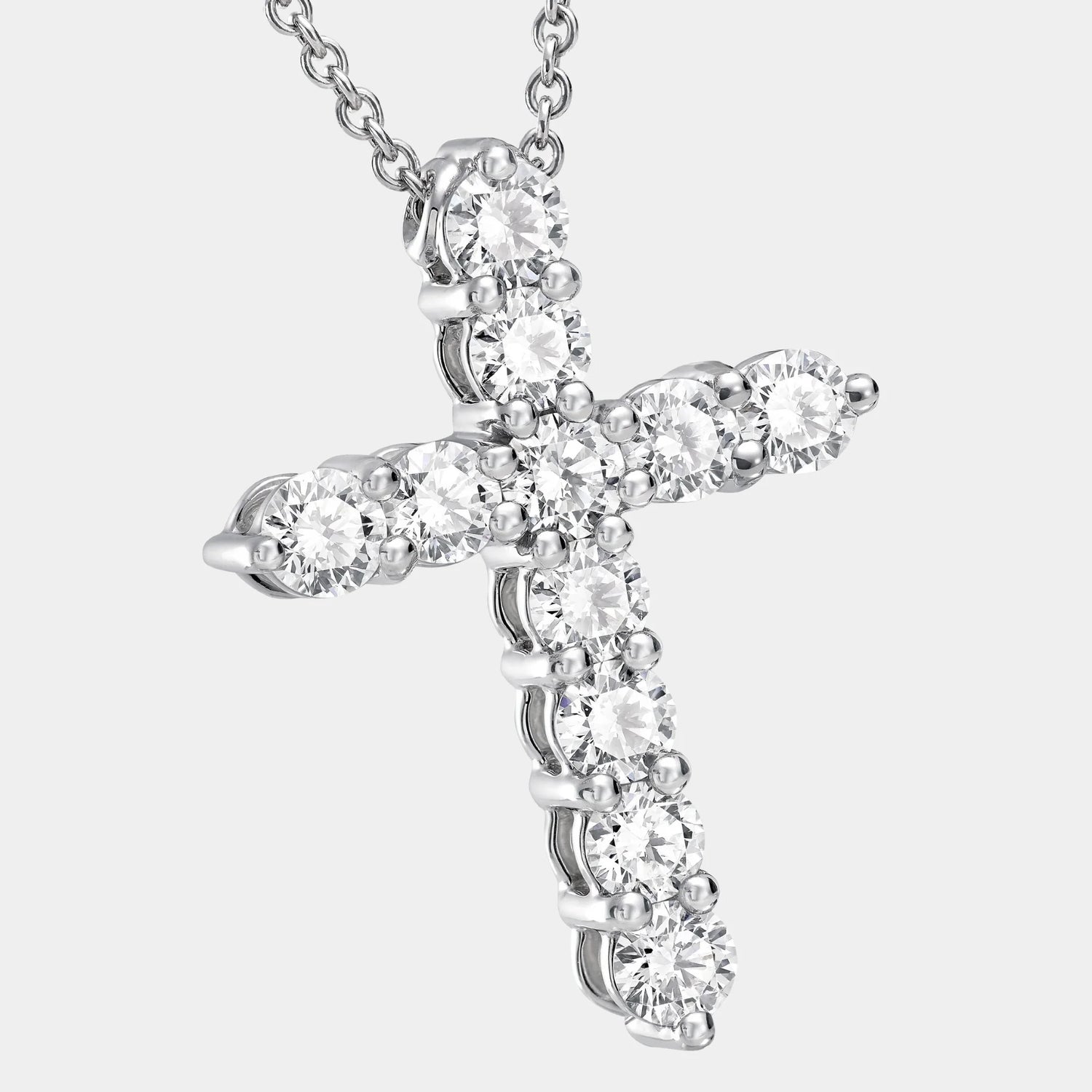 Classic Graff Round Diamond Cross Small Pendant, Close