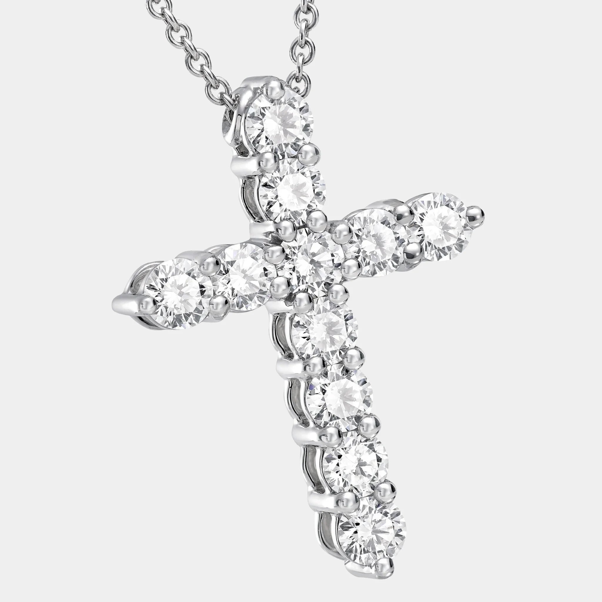 Classic Graff Round Diamond Cross Small Pendant, Close