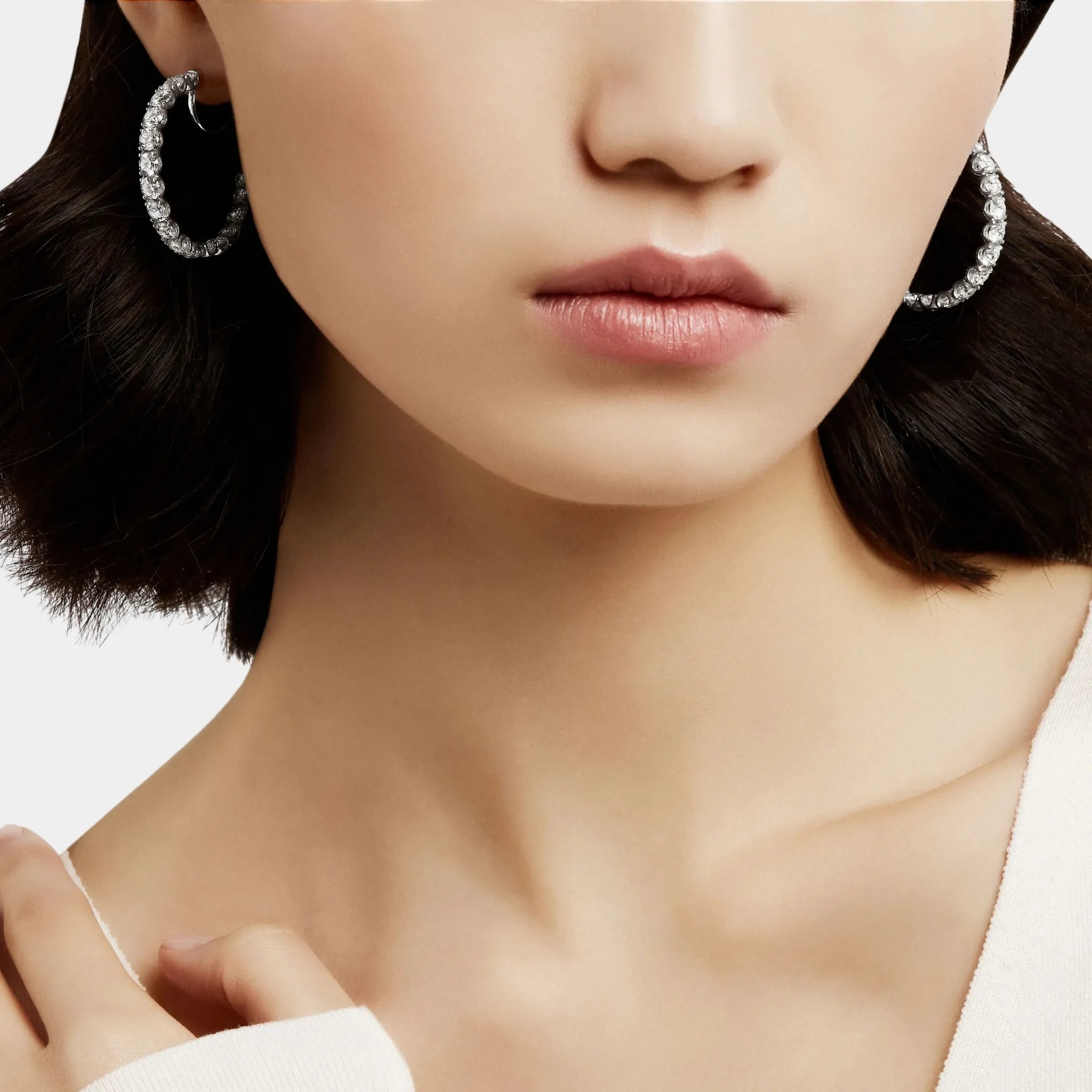 Classic Graff Round White Diamond Hoop Earrings, Model