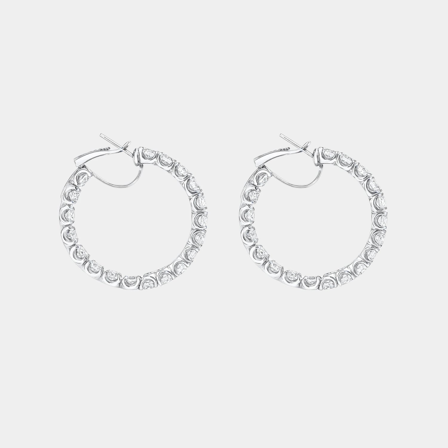 Classic Graff Round White Diamond Hoop Earrings, Side