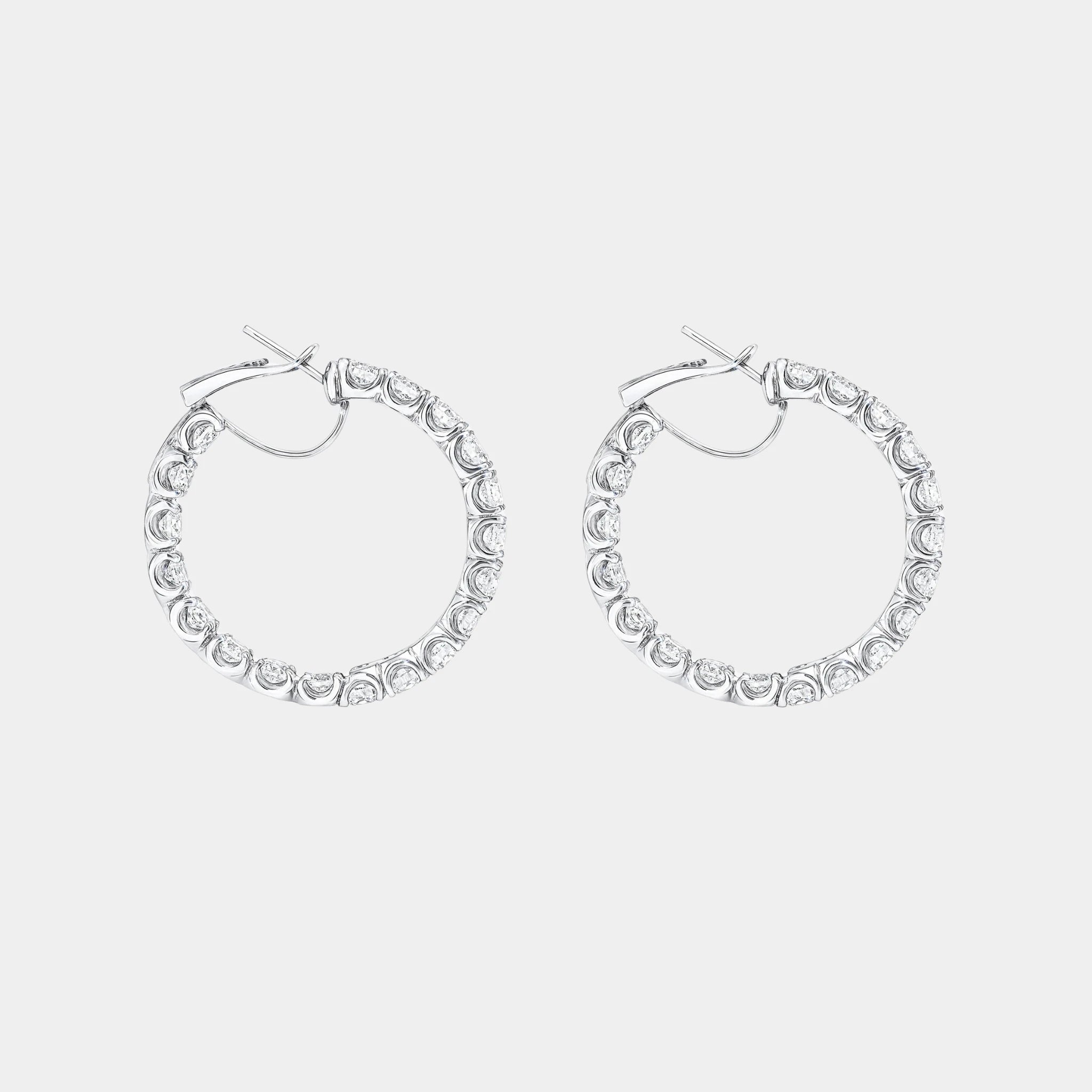 Classic Graff Round White Diamond Hoop Earrings, Side