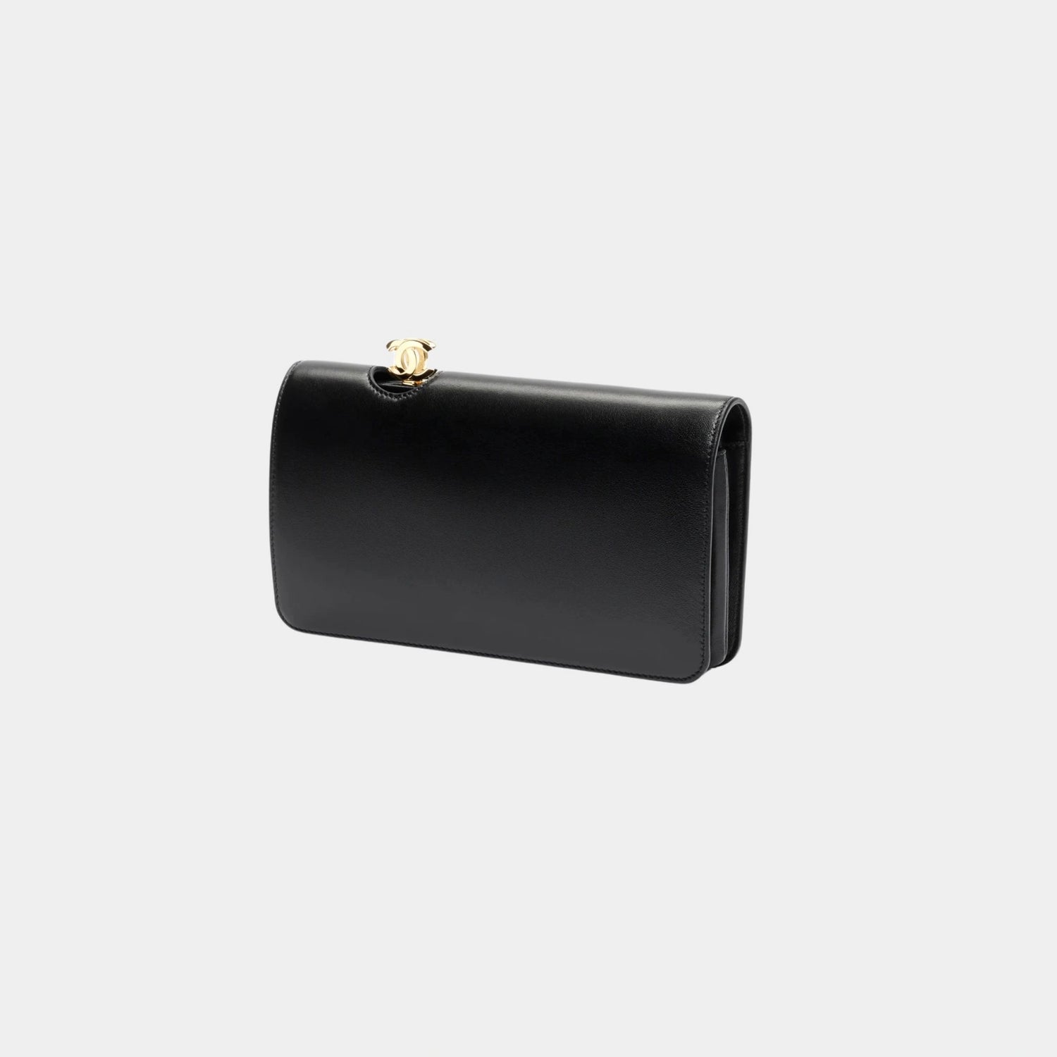 Clutch Bag Shiny Lamb &amp; Gold-Plated Metal Black