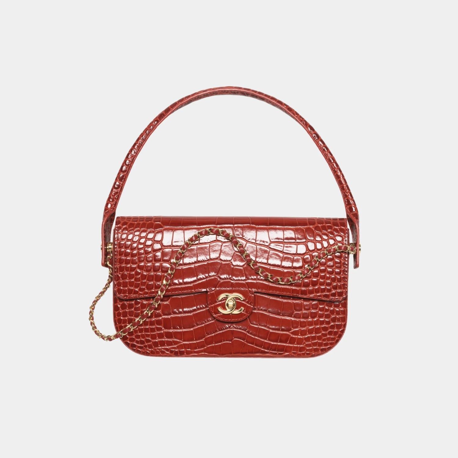 Chanel Clutch in Burgundy Crocodile Embossed Calfskin, Front