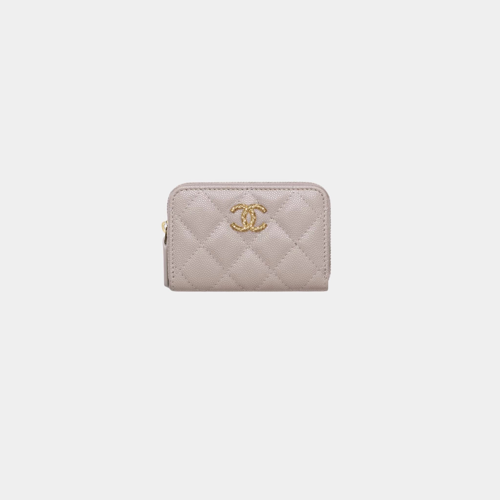 Chanel Coin Purse Shiny Grained Calfskin &amp; Gold Tone Metal, Dark Grey 